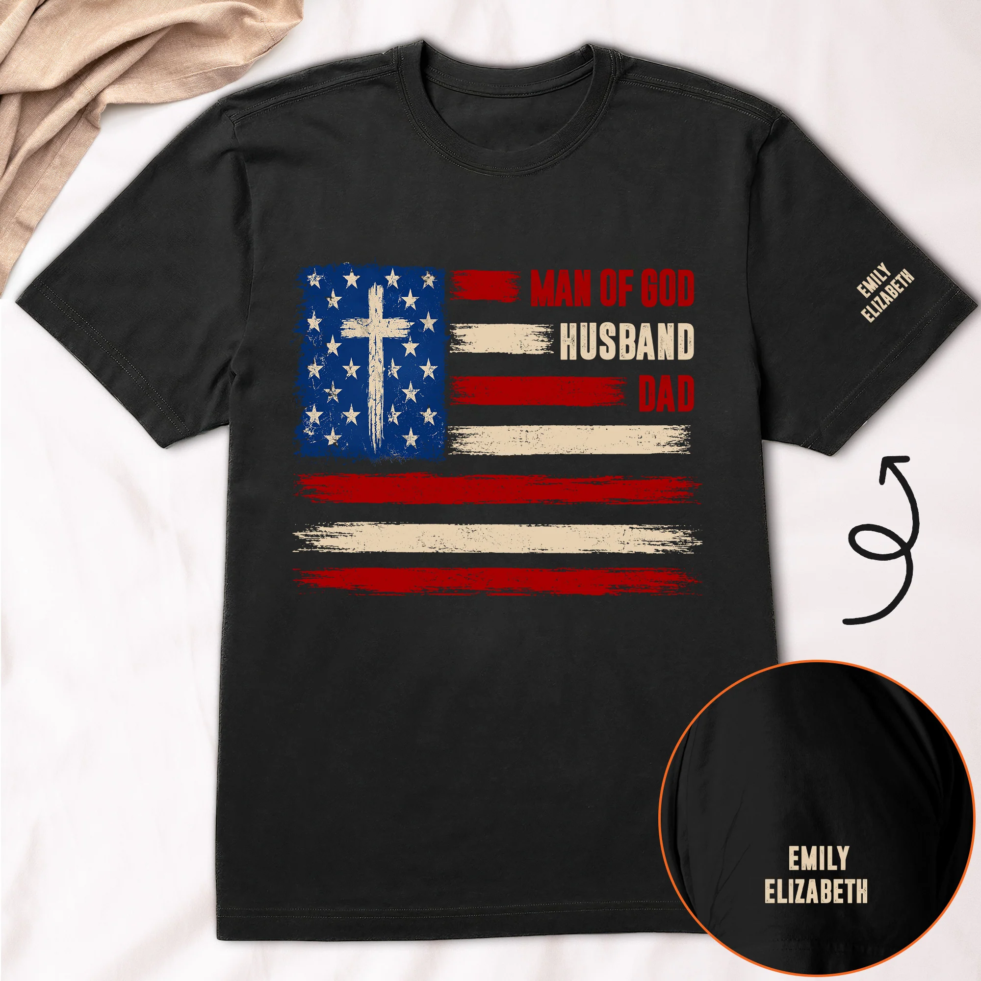 Man Of God, Husband, Dad, Papa - Christian Gift, Father's Day Gift - Kids' Names On Sleeve - Personalized Shirt - Image 6