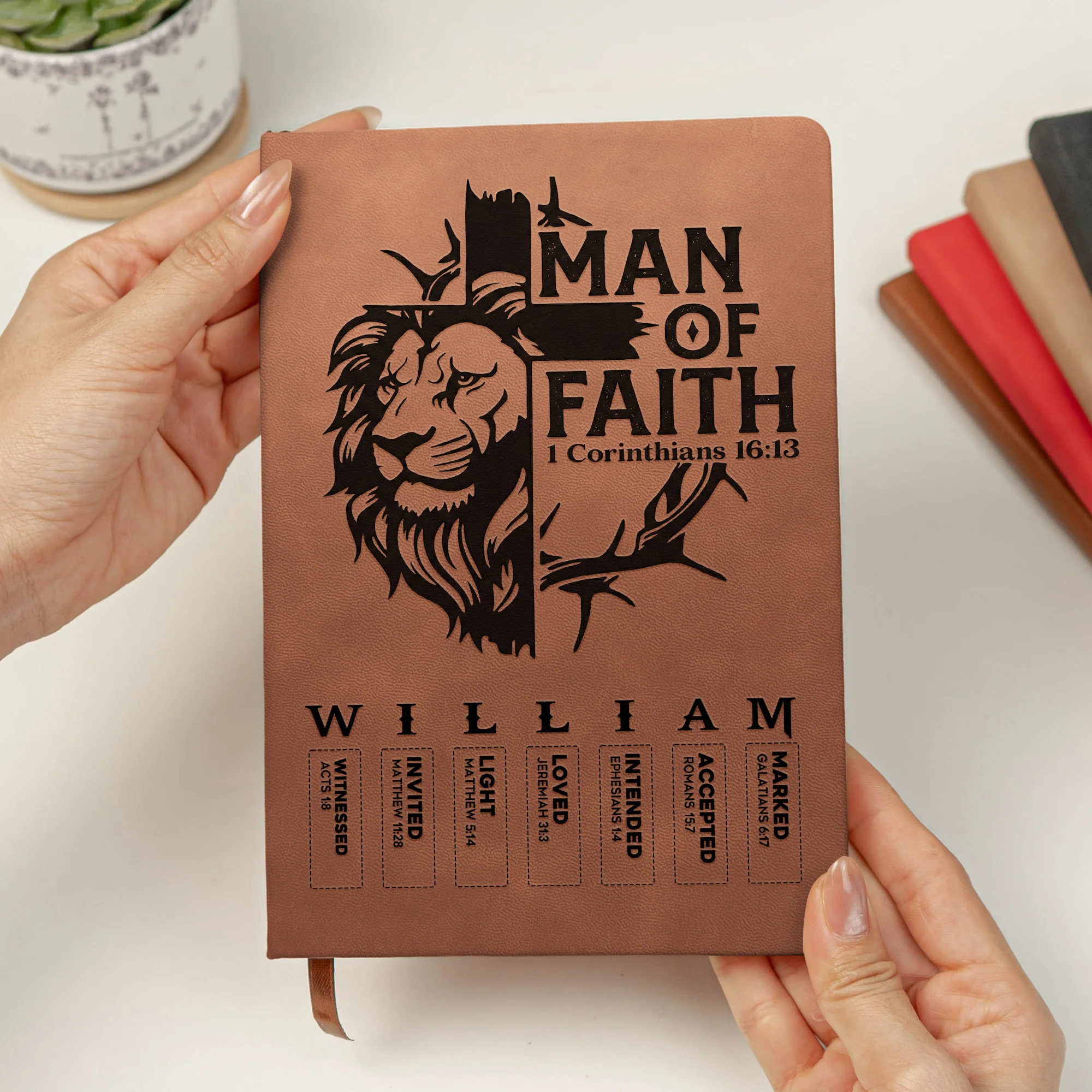 Man Of God - Man Of Faith Christian Gift For Him - Personalized Leather Journal - Image 4