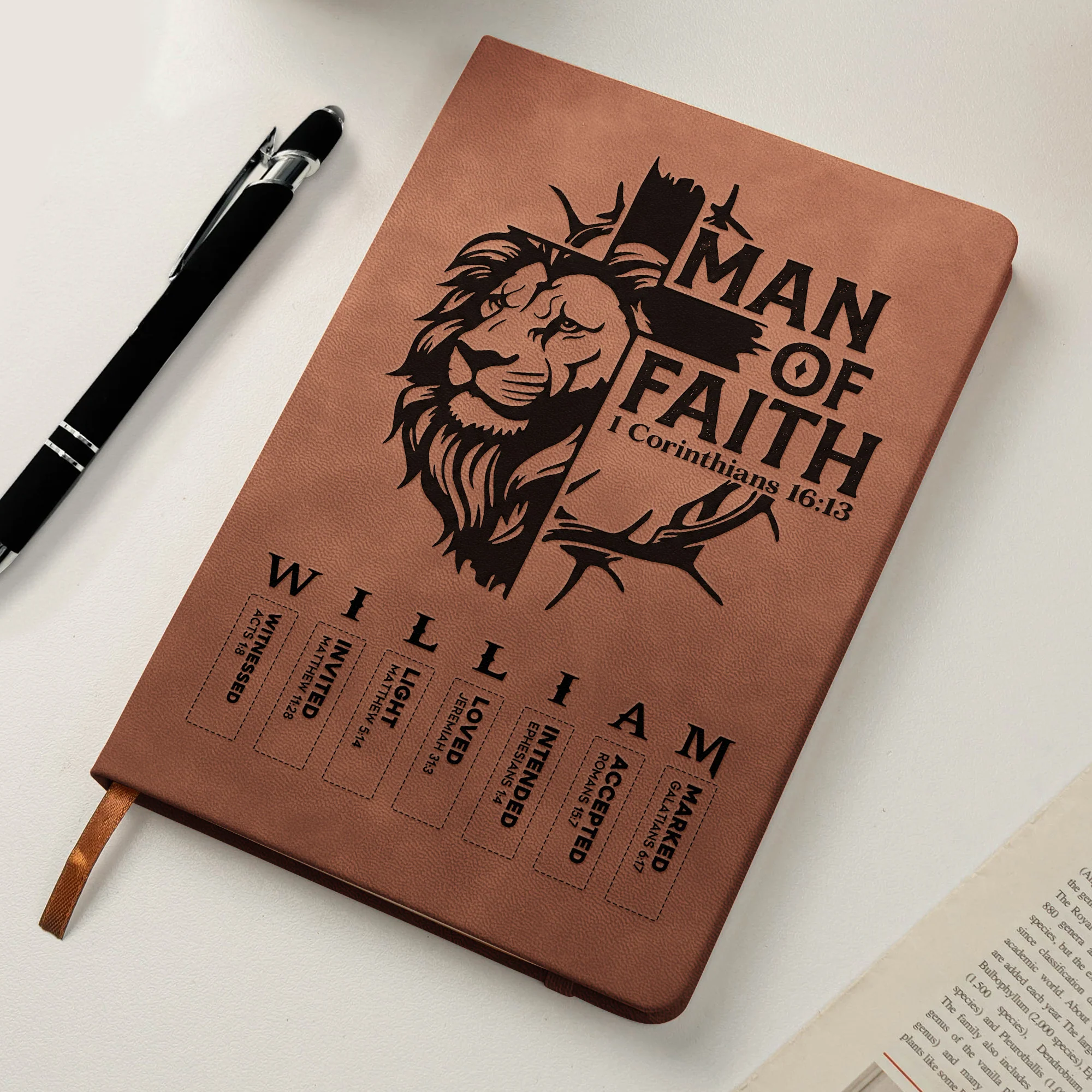 Man Of God - Man Of Faith Christian Gift For Him - Personalized Leather Journal - Image 6