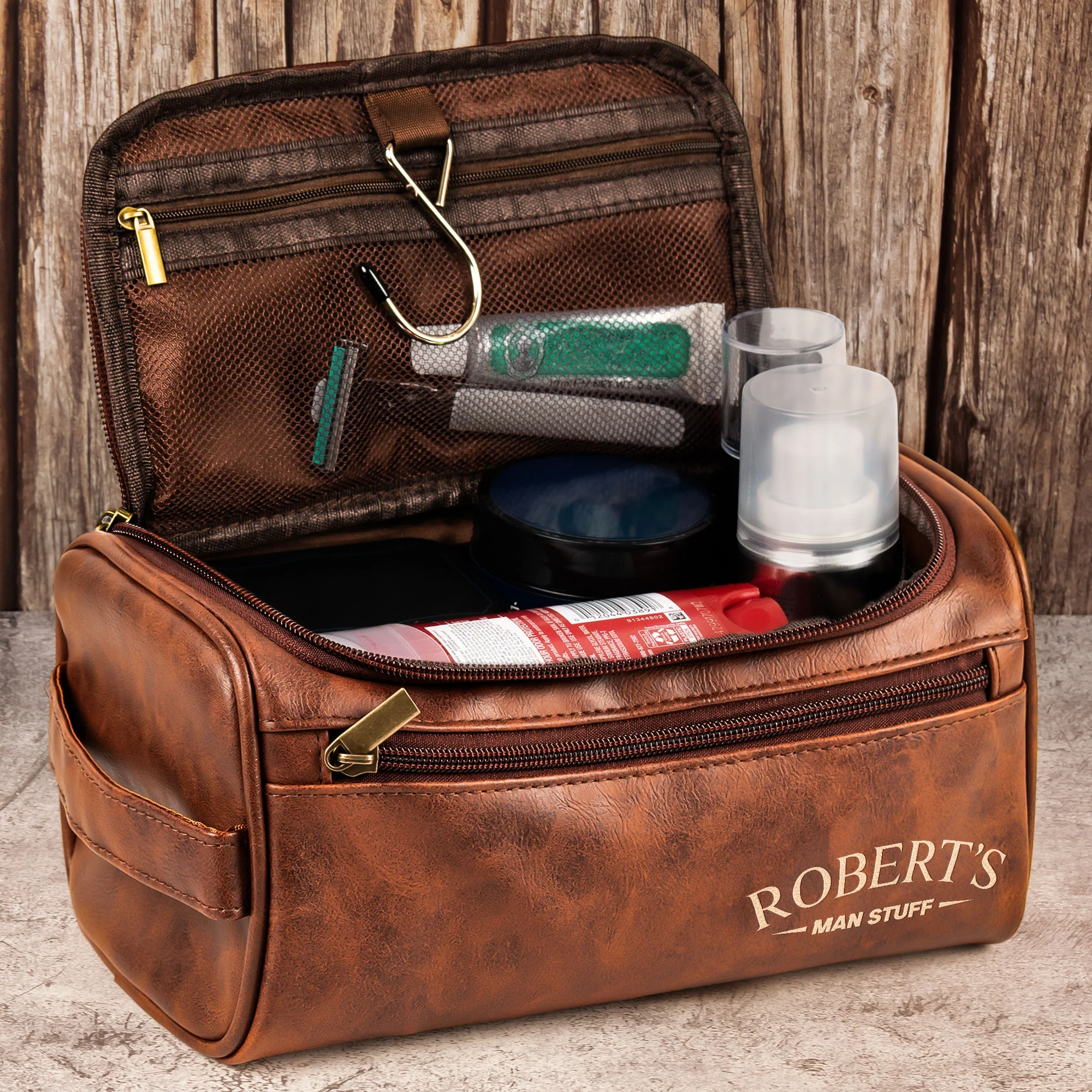 Man Stuff - Personalized Leather Toiletry Bag - Image 2