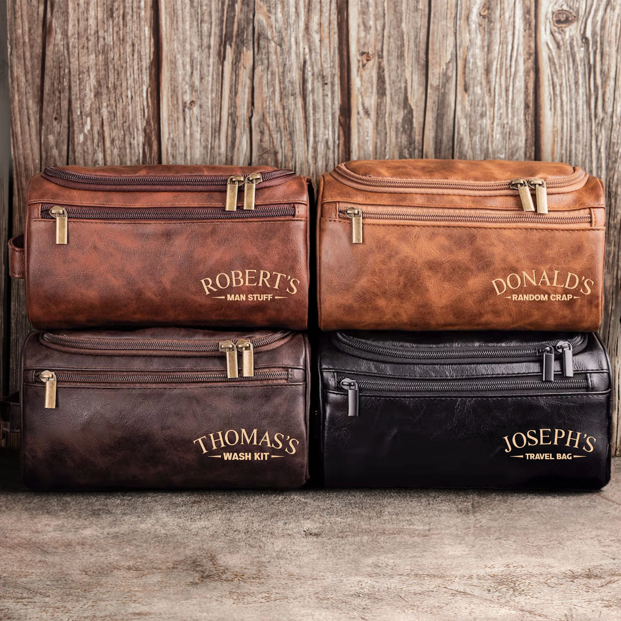 Man Stuff - Personalized Leather Toiletry Bag - Image 3