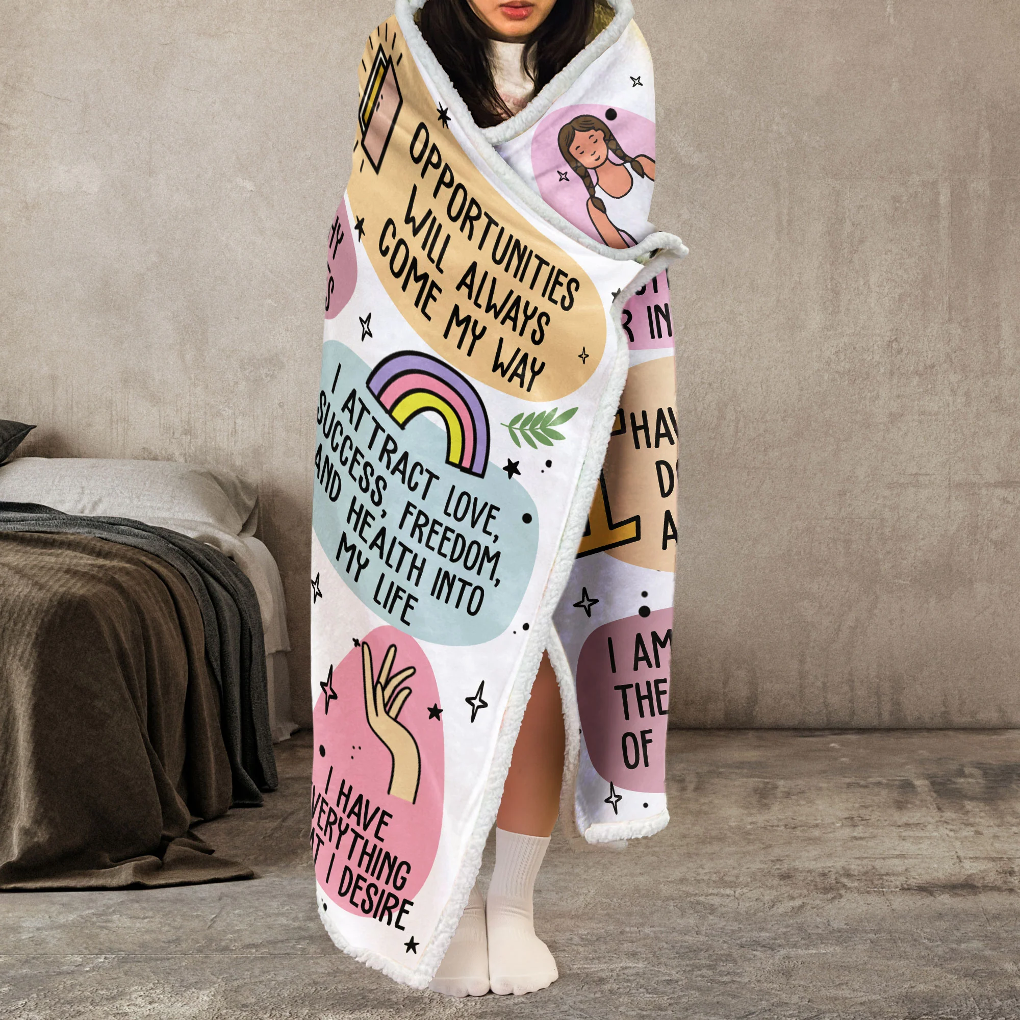 Manifesting Mantras Manifest Gift Affirmations Gift - Personalized Wearable Blanket Hoodie - Image 4