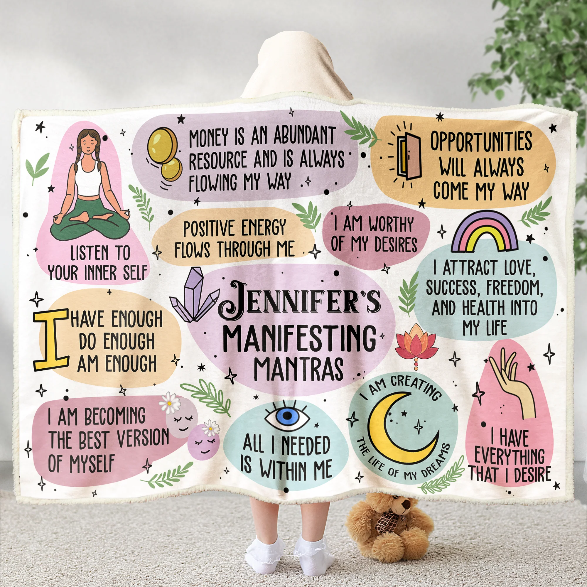 Manifesting Mantras Manifest Gift Affirmations Gift - Personalized Wearable Blanket Hoodie - Image 5
