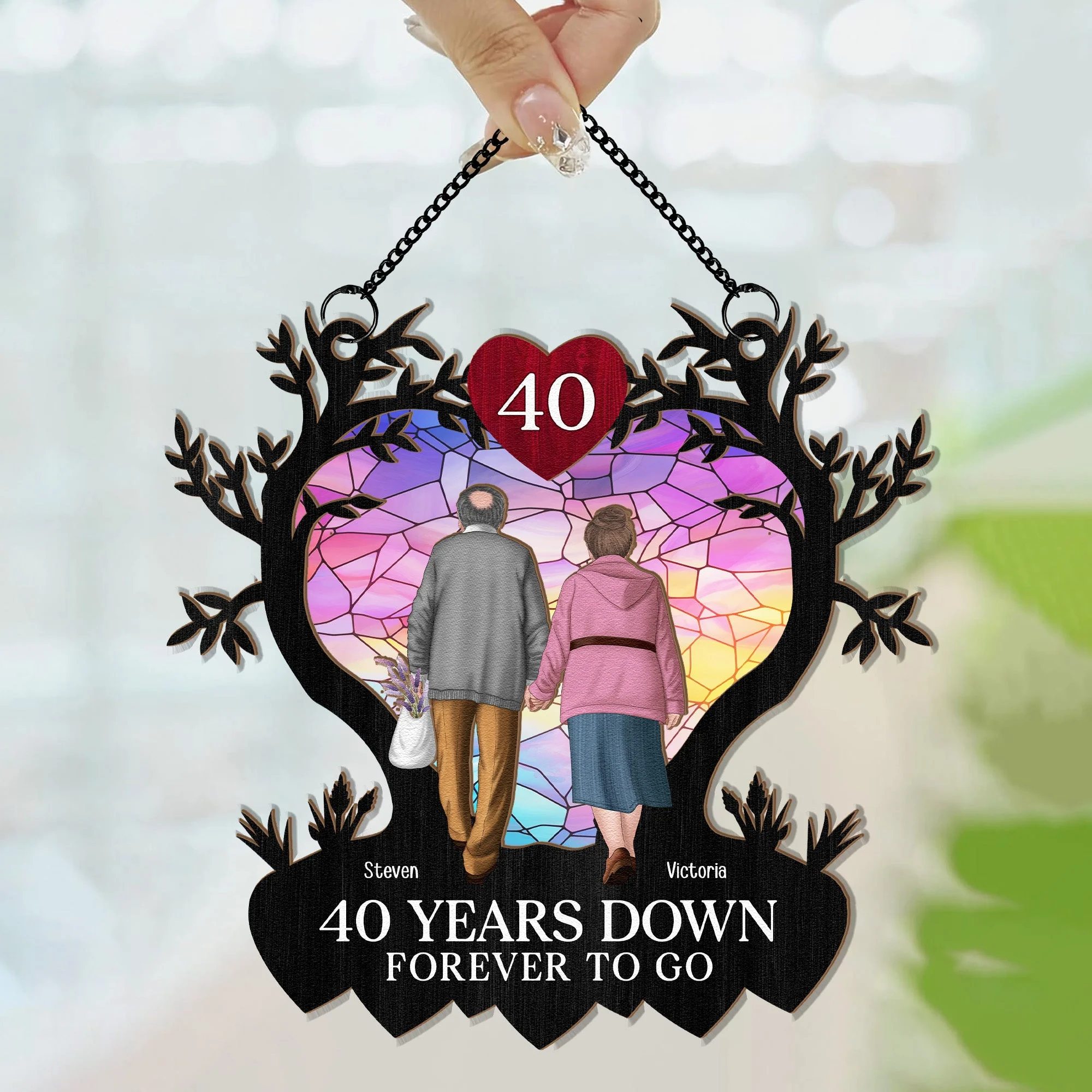 Many Years Down Forever To Go - Personalized Window Hanging Suncatcher Ornament - Image 3