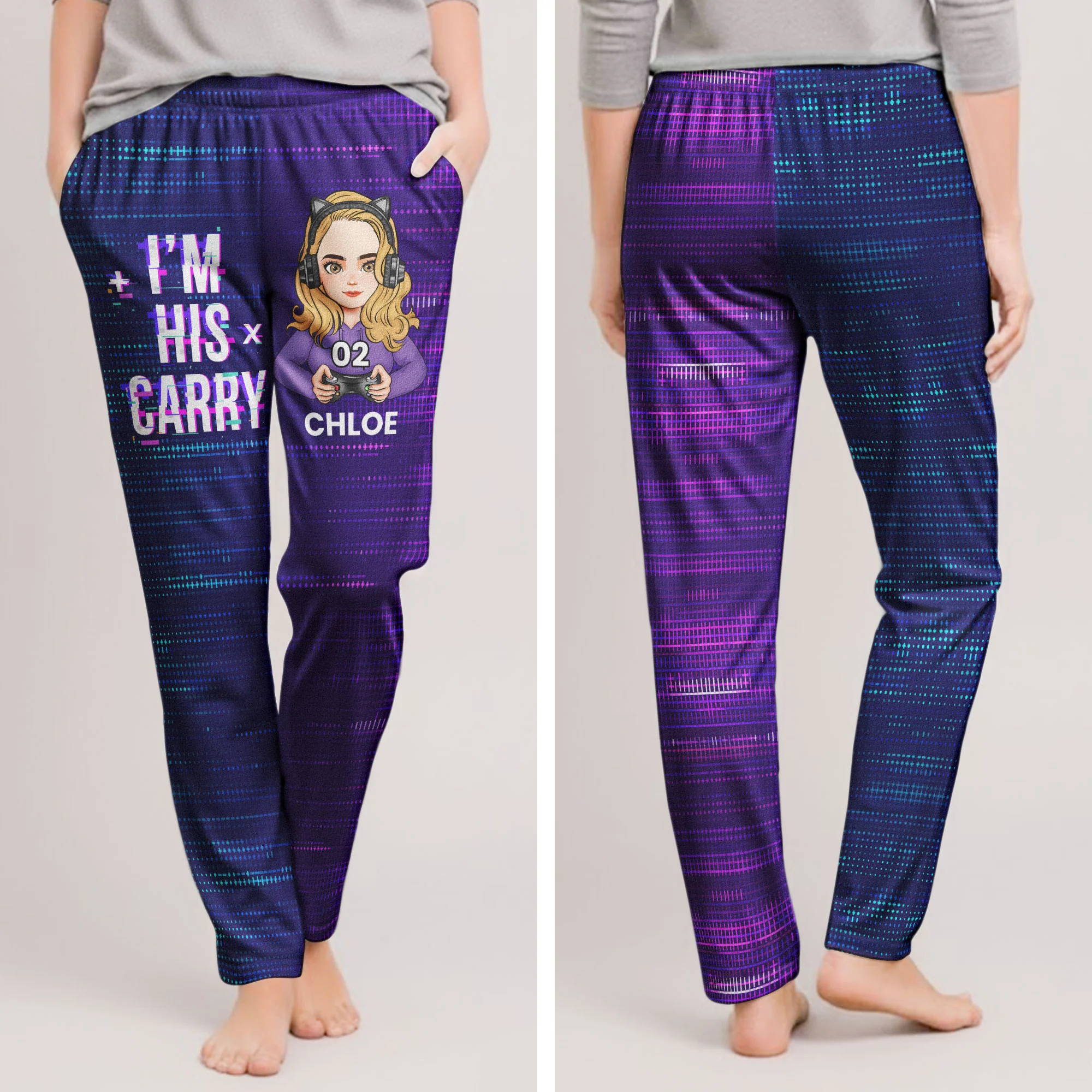 Matching Gaming Couples Player 01 02 For Gamer Lovers - Personalized Lounge Pants With Pockets - Image 5