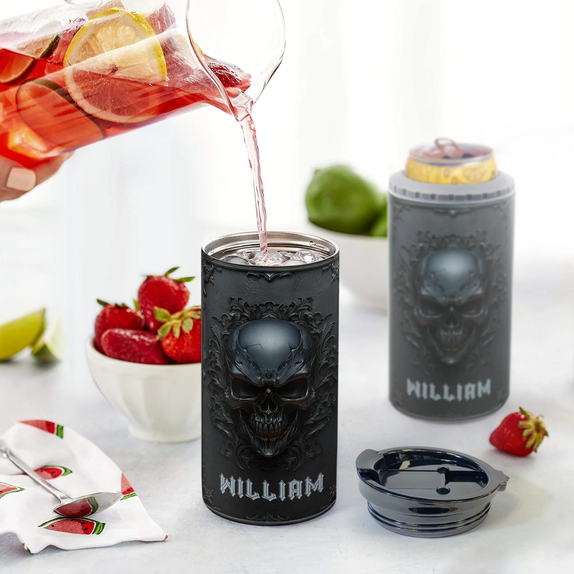 Matte Black Skull Cool Style - Personalized Can Cooler - Image 2
