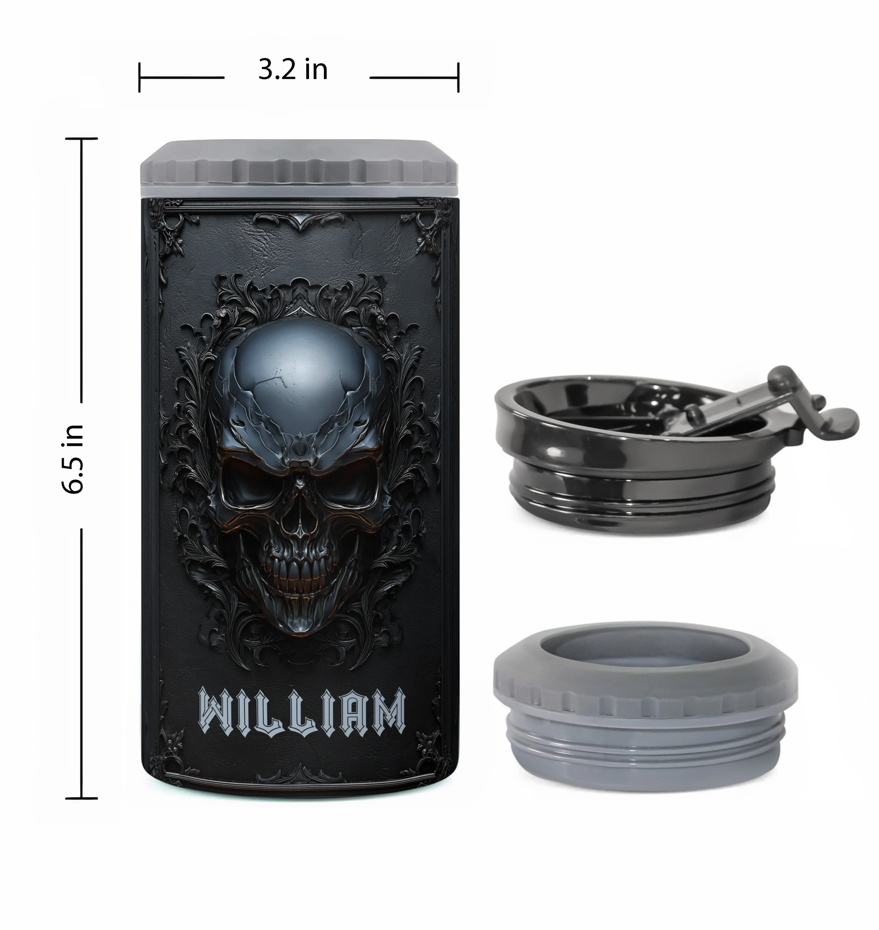 Matte Black Skull Cool Style - Personalized Can Cooler - Image 4