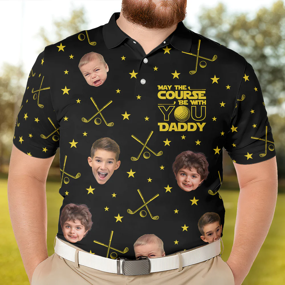 May The Course Be With You Daddy - Custom Faces - Personalized Photo Polo Shirt - Image 2