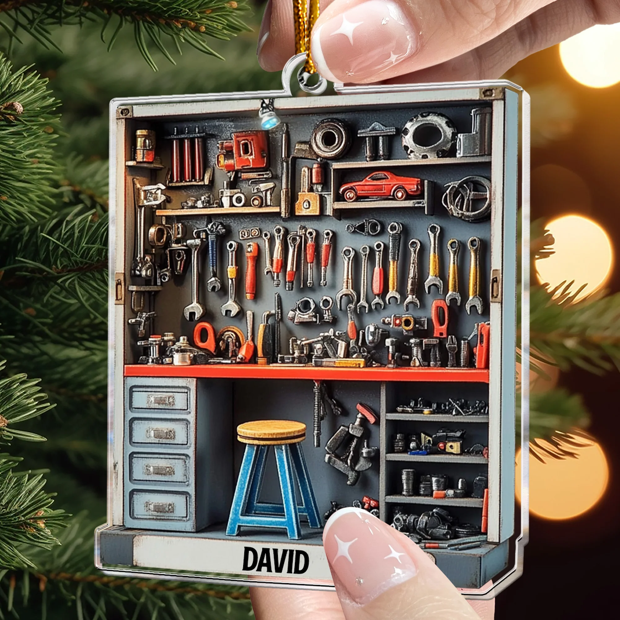 Mechanic Tool Box Ornament - Tools Garage Ornament - Personalized Acrylic Ornament - Image 2