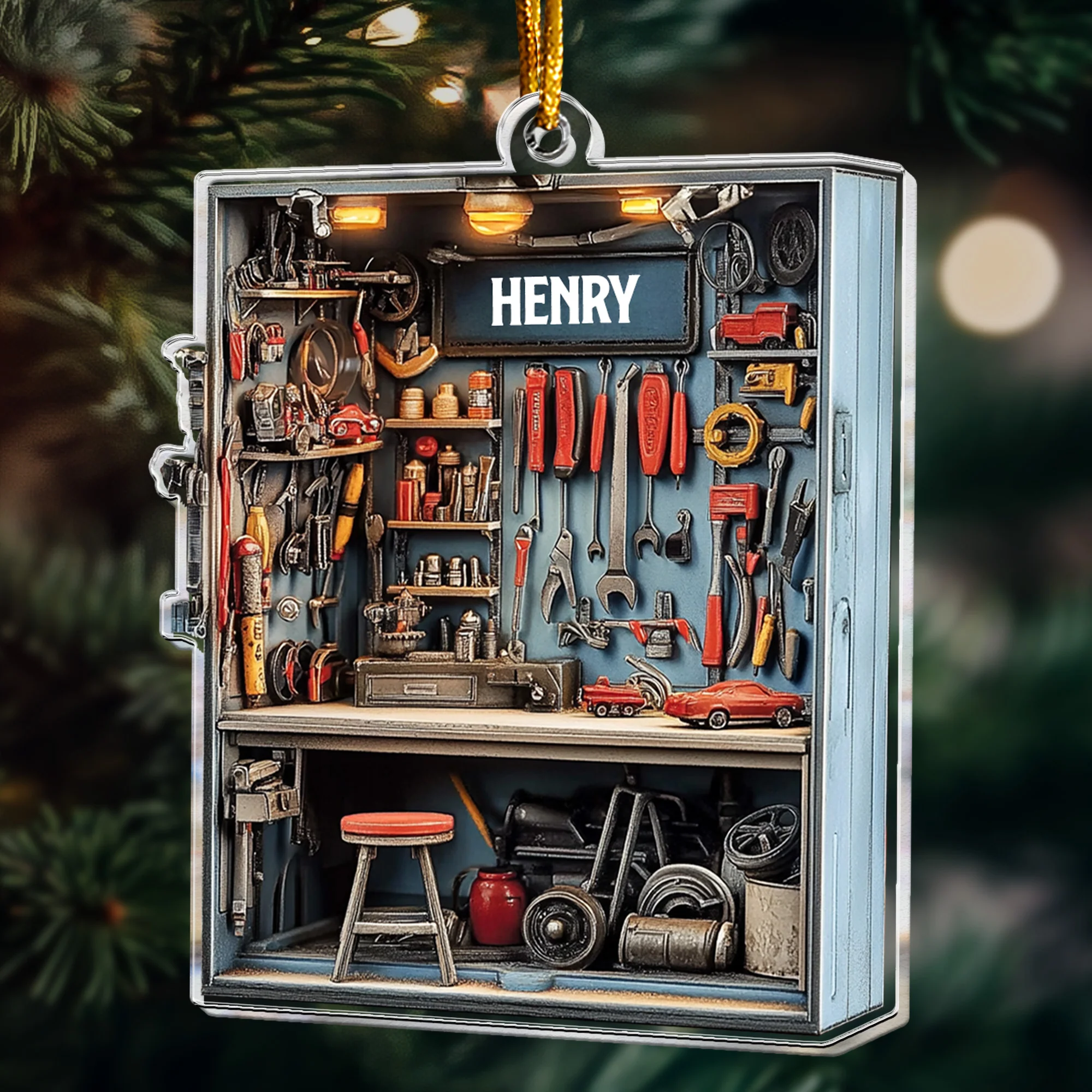 Mechanic Tool Box Ornament - Tools Garage Ornament - Personalized Acrylic Ornament - Image 3