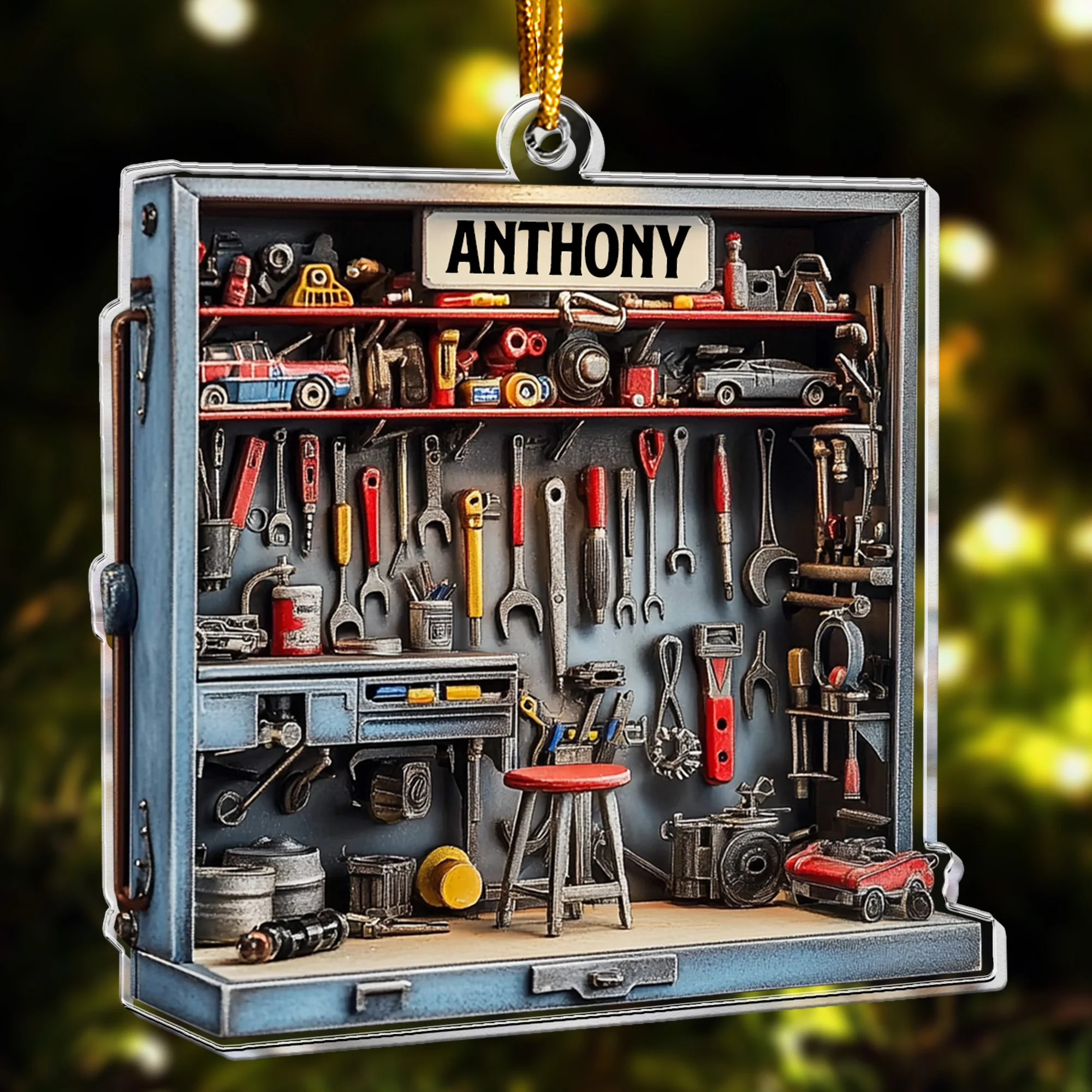 Mechanic Tool Box Ornament - Tools Garage Ornament - Personalized Acrylic Ornament - Image 4