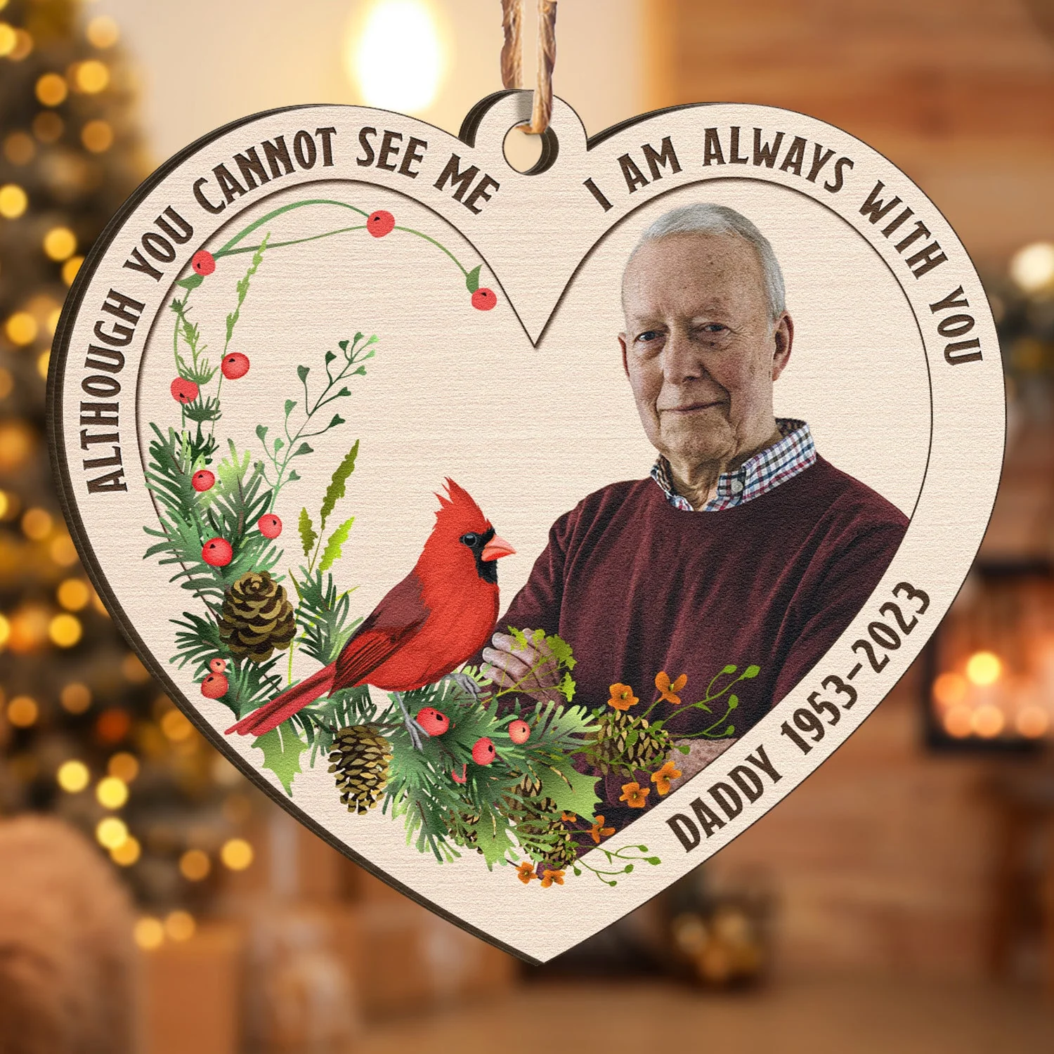 Memorial Christmas Ornament I'm Always With You - Personalized Wooden Photo Ornament - Image 2
