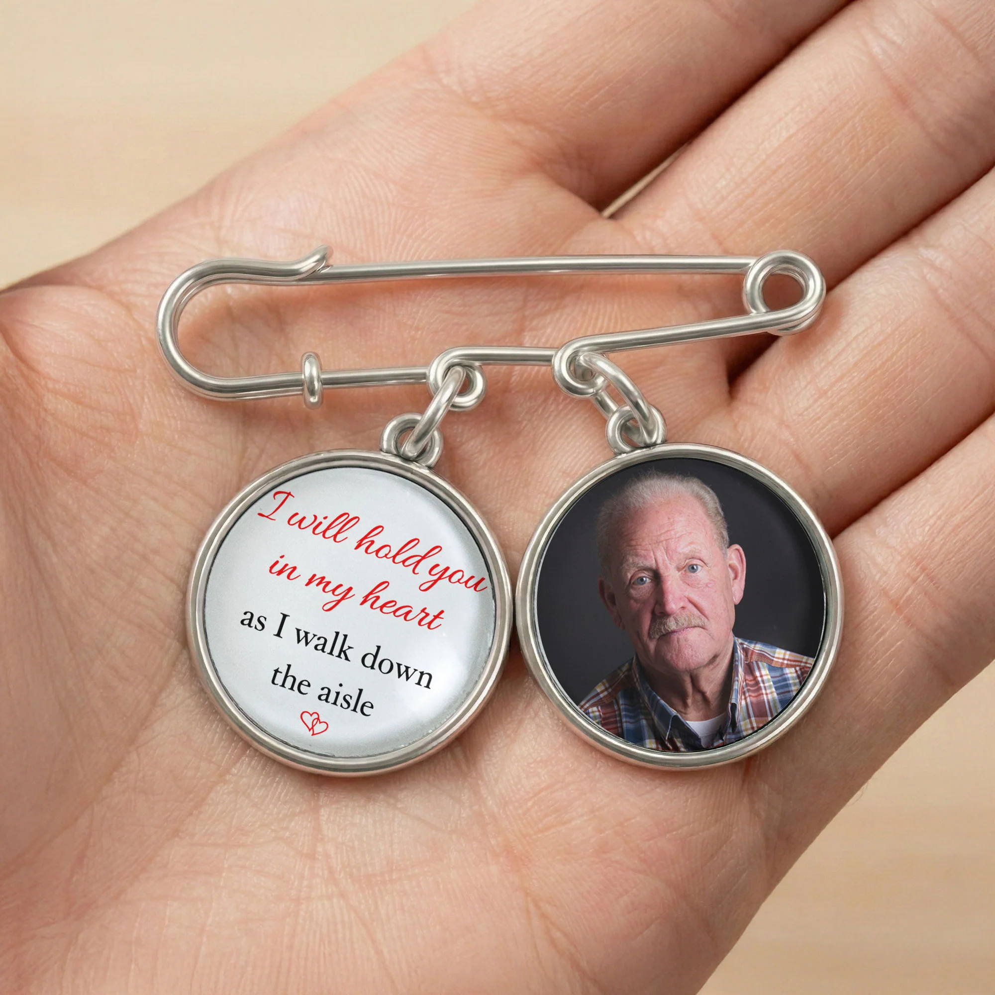 Memorial Custom Photo Gift For Bride Groom On Wedding Day - Personalized Lapel Pin With Charms - Image 4