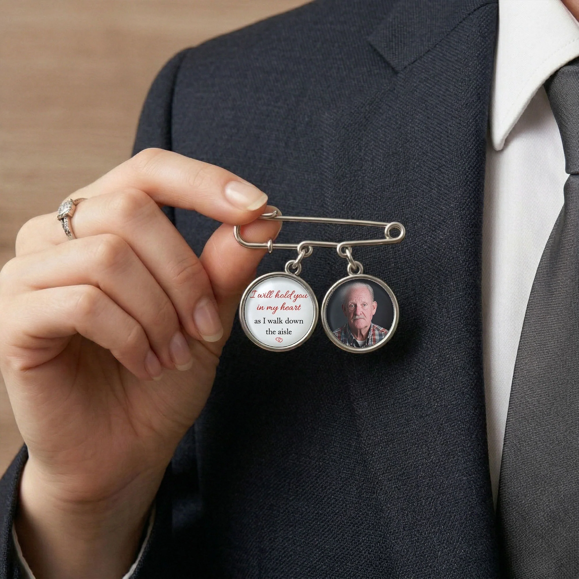 Memorial Custom Photo Gift For Bride Groom On Wedding Day - Personalized Lapel Pin With Charms - Image 5