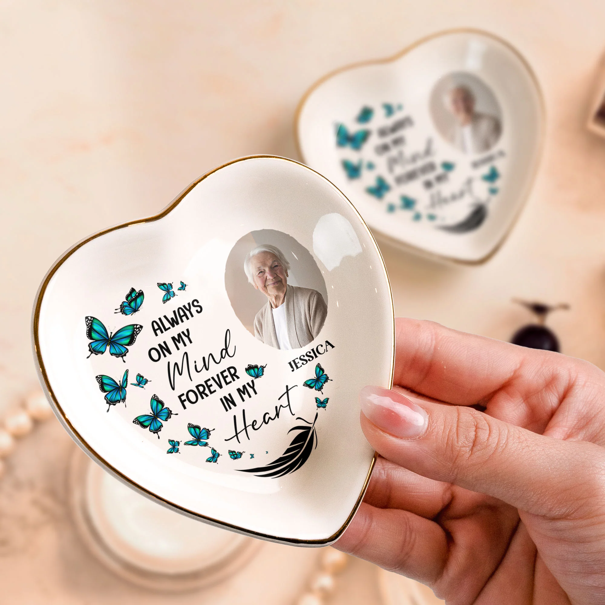 Memorial Gift Always On My Mind - Personalized Photo Ring Dish - Image 5