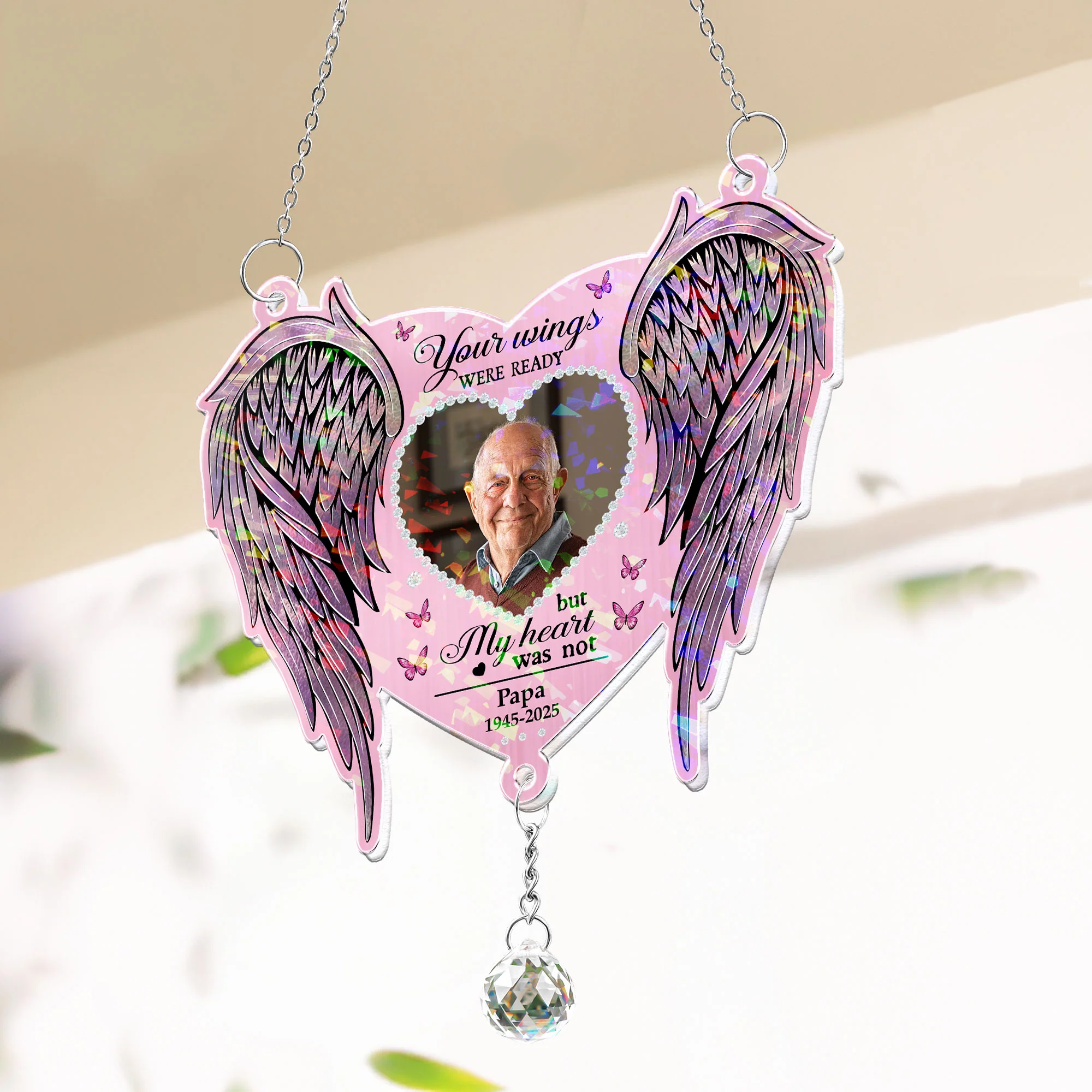 Memorial Gift Your Wings Were Readly - Personalized Acrylic Suncatcher With Crystal Ball Prism - Image 4