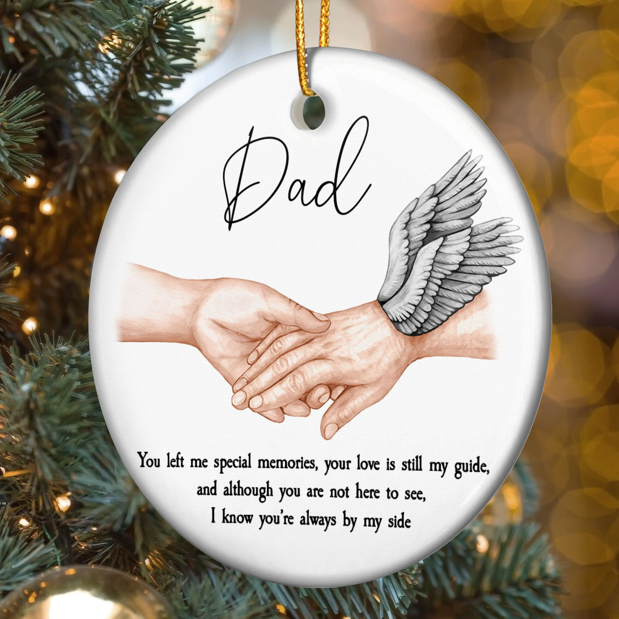 Memorial Gifts Bereavement Family Gift - Hold Angel Hand - Personalized Ceramic Ornament - Image 2