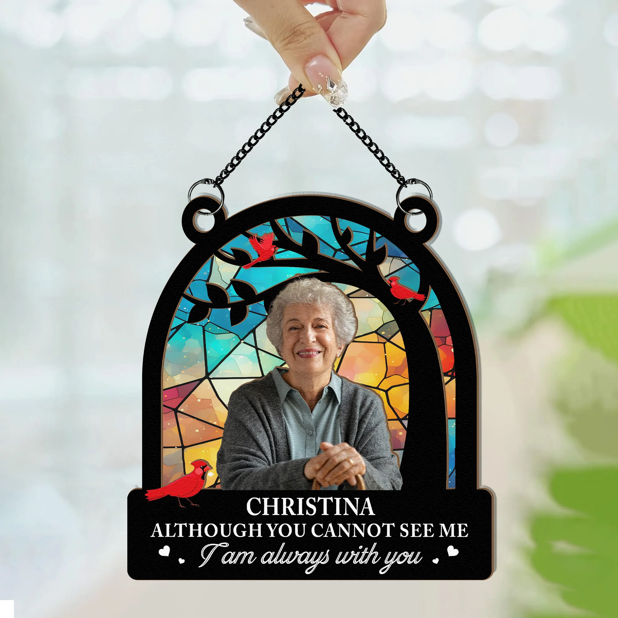 Memorial I Am Always With You - Personalized Window Hanging Suncatcher Photo Ornament - Image 4