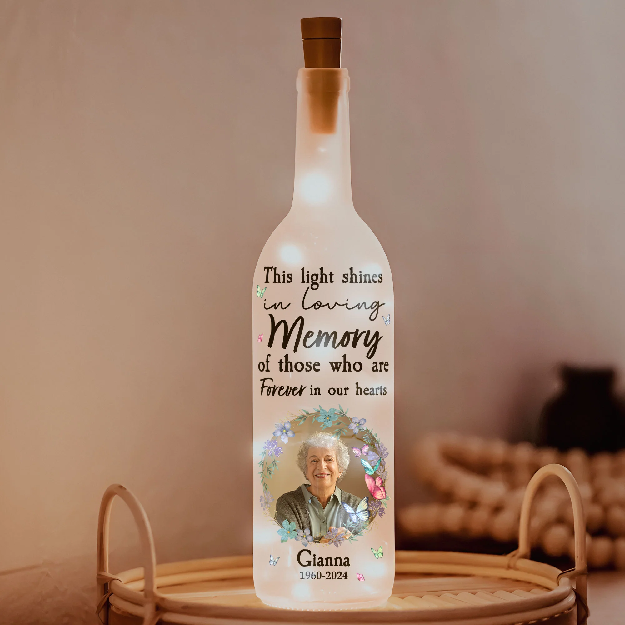Memorial Light Shines In Loving Memory Of Those - Personalized Photo Bottle Lamp - Image 4