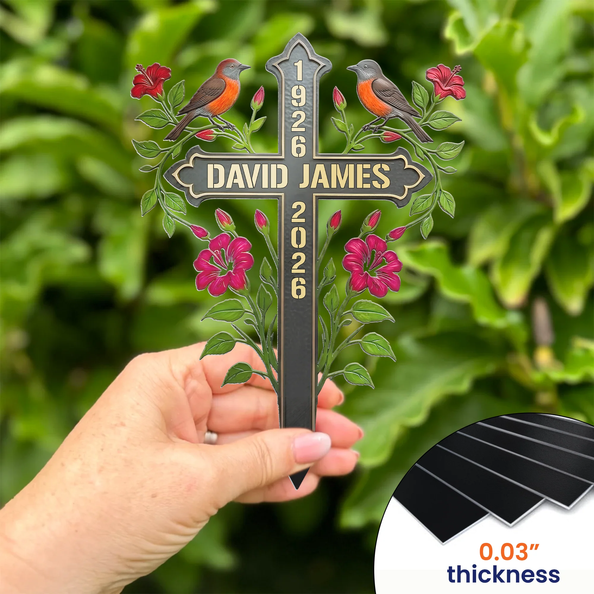 Memorial Metal Cross Stake Grave Marker Remembrance Gift - Personalized Garden Stake - Image 3