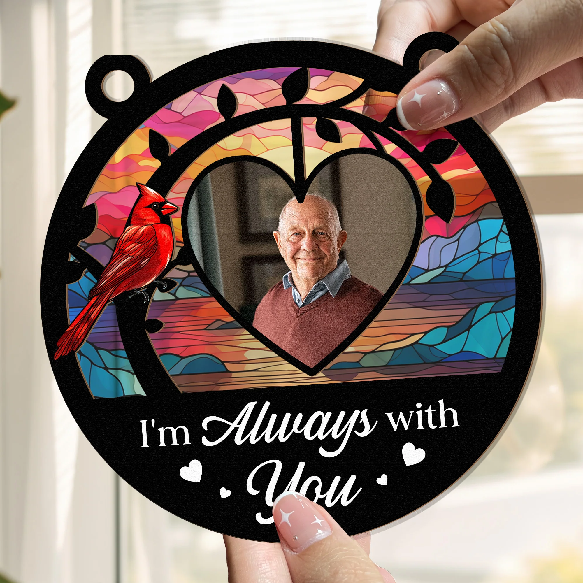 Memorial Ornament I'm Always With You - Personalized Window Hanging Suncatcher Photo Ornament - Image 5