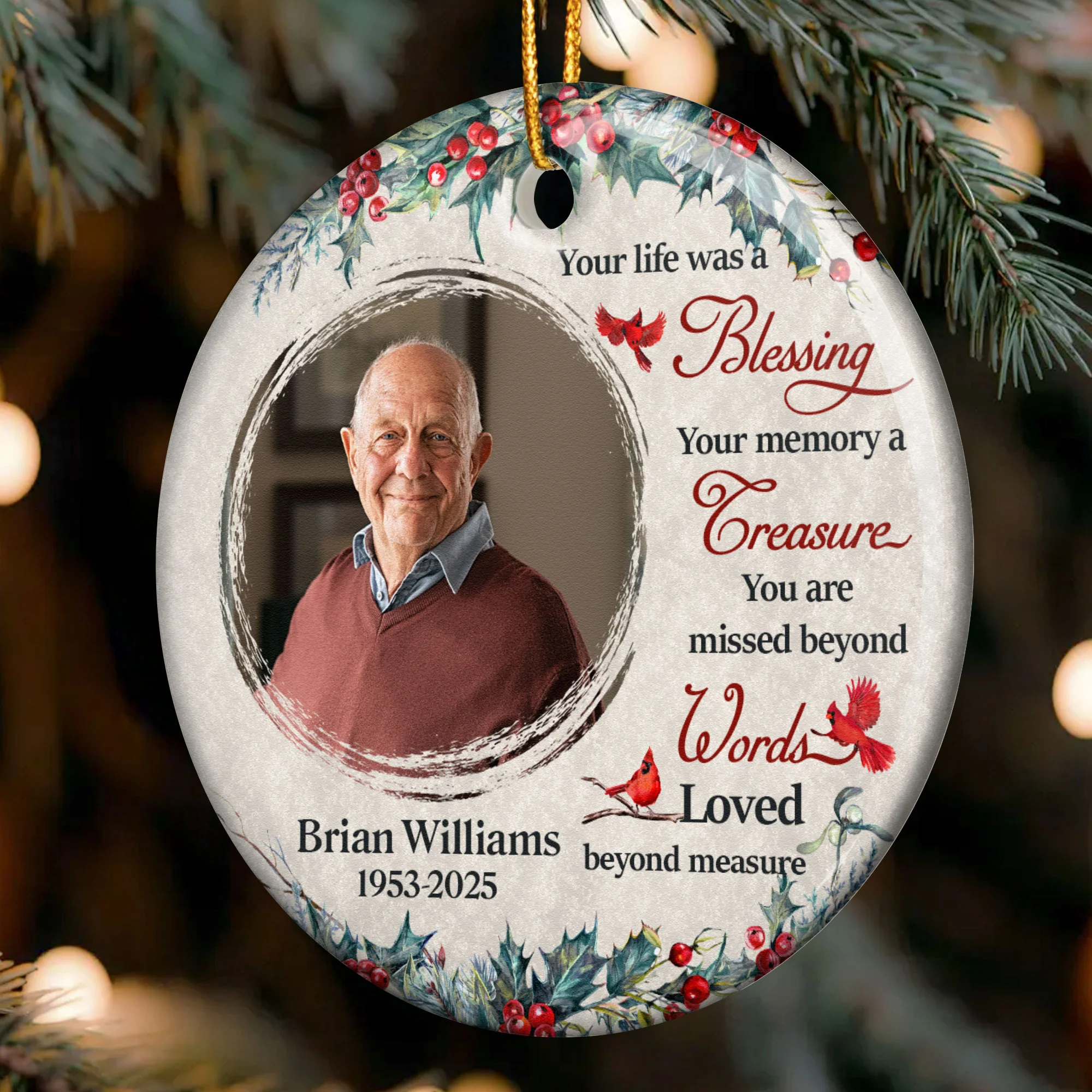 Memorial Ornament Your Life Was A Blessing - Personalized Ceramic Photo Ornament - Image 2
