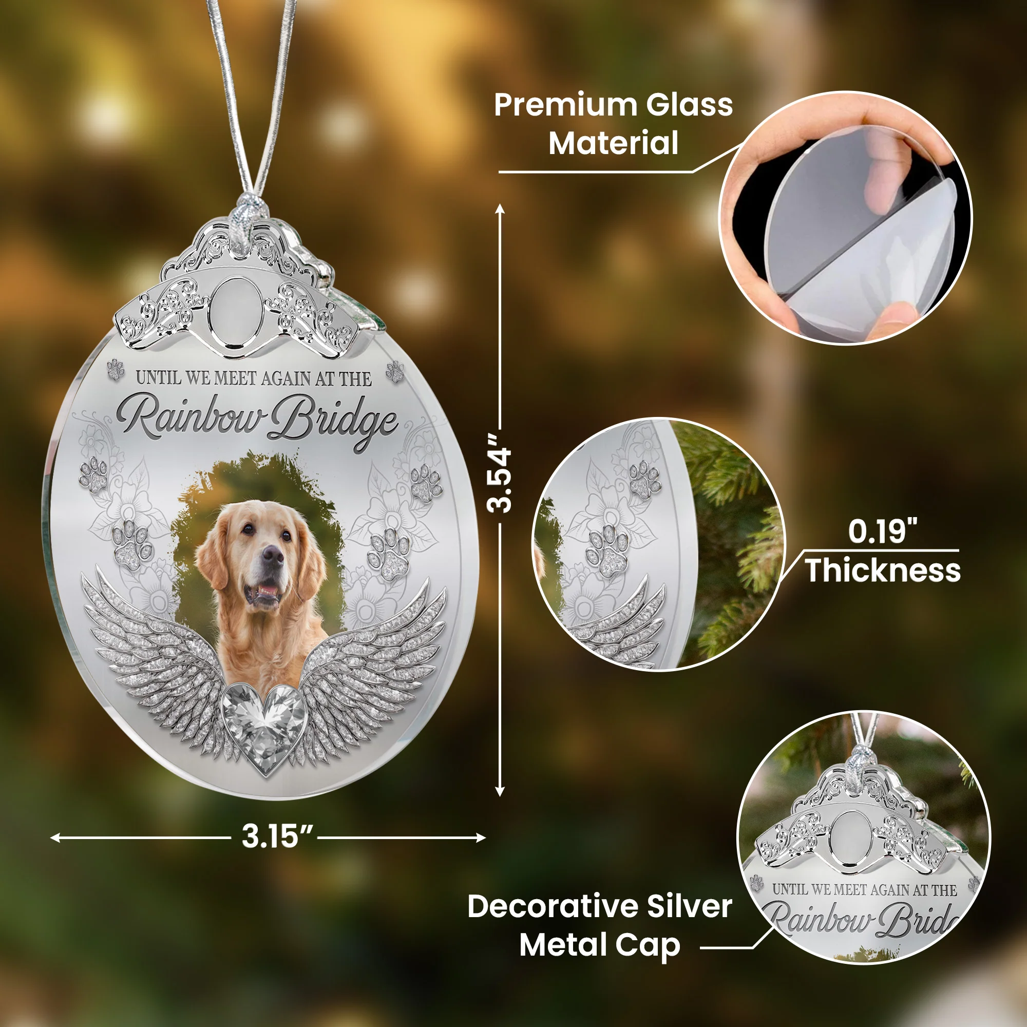 Memorial Pet In Heaven - Personalized Glass Photo Ornament With Silver Cap - Image 2