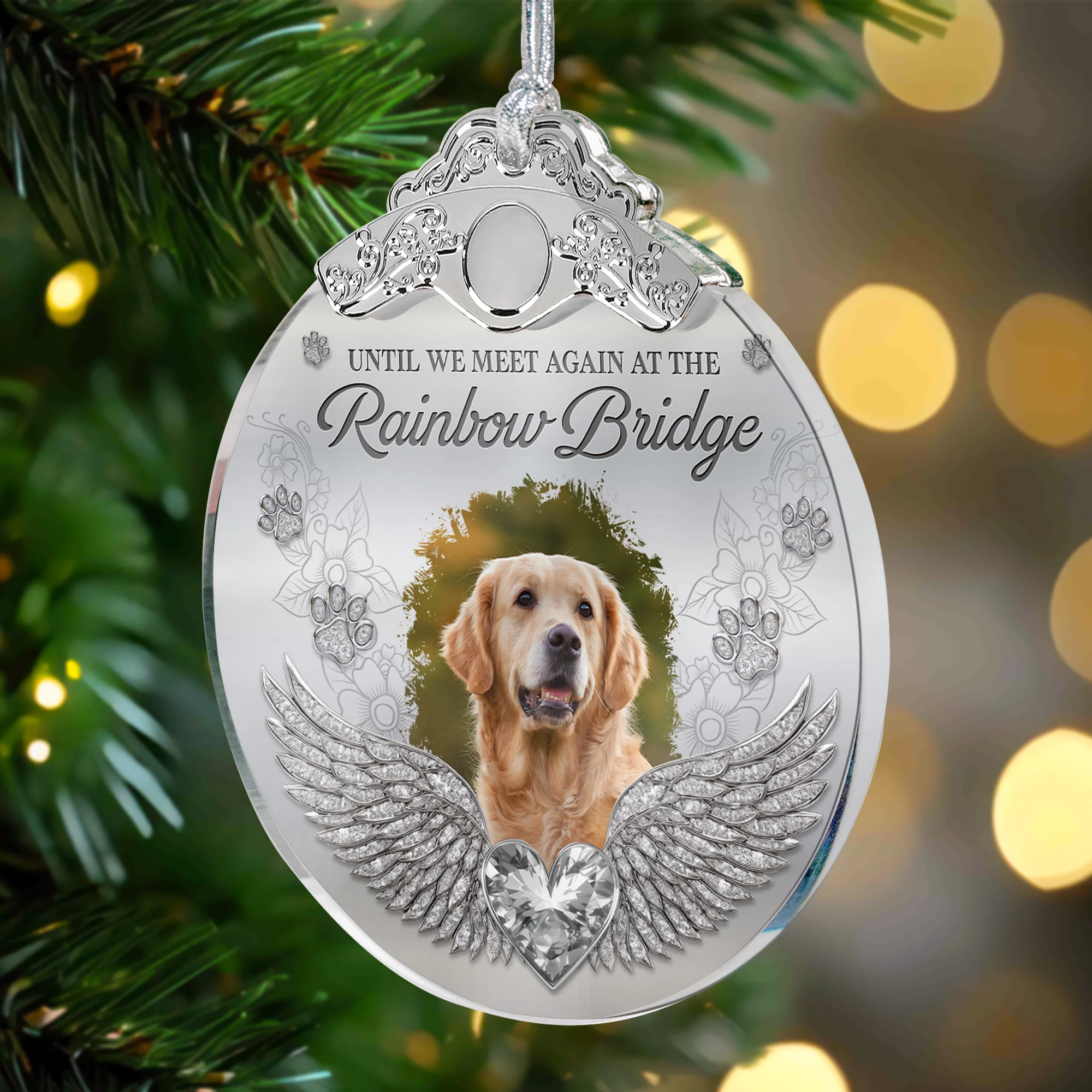 Memorial Pet In Heaven - Personalized Glass Photo Ornament With Silver Cap - Image 4