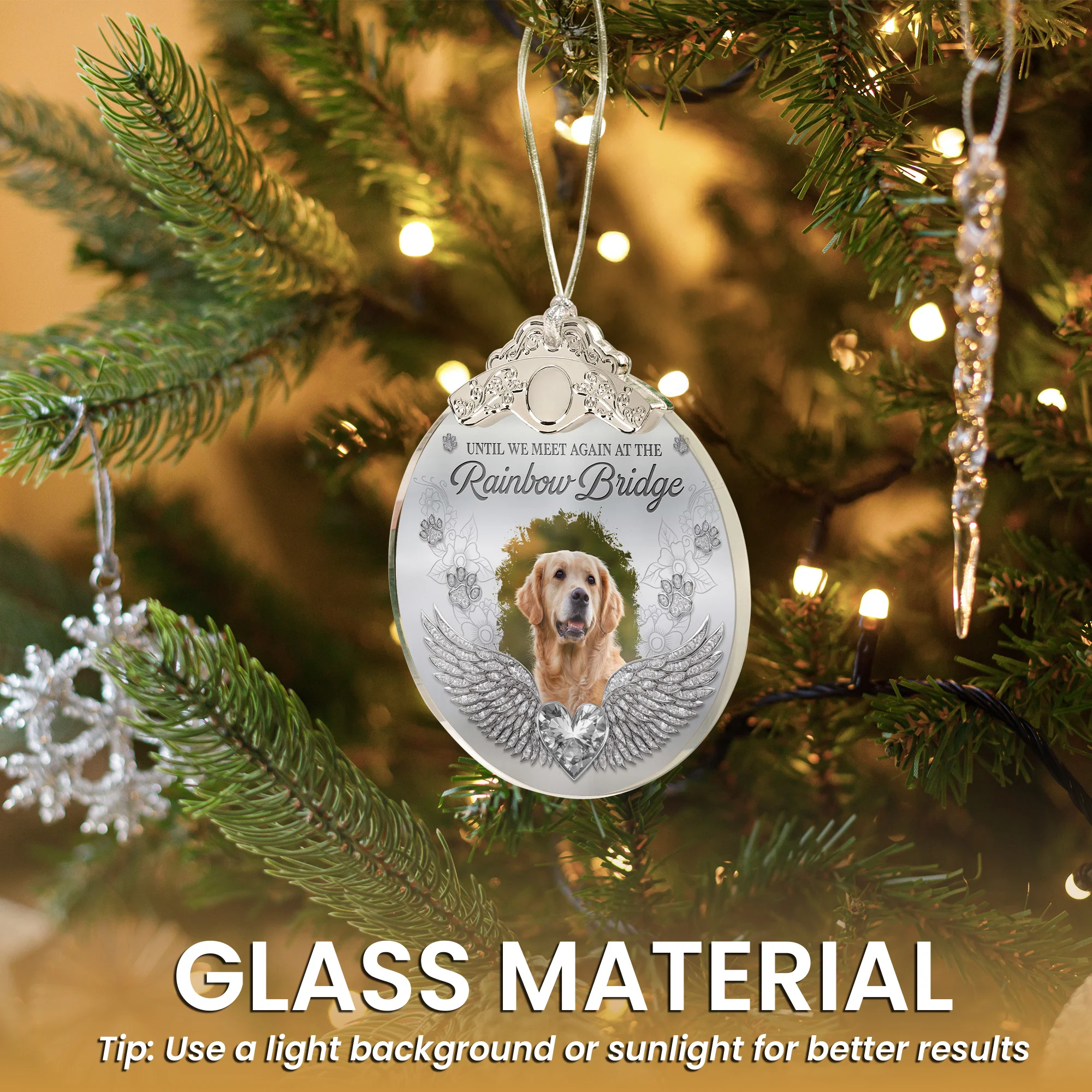 Memorial Pet In Heaven - Personalized Glass Photo Ornament With Silver Cap - Image 7