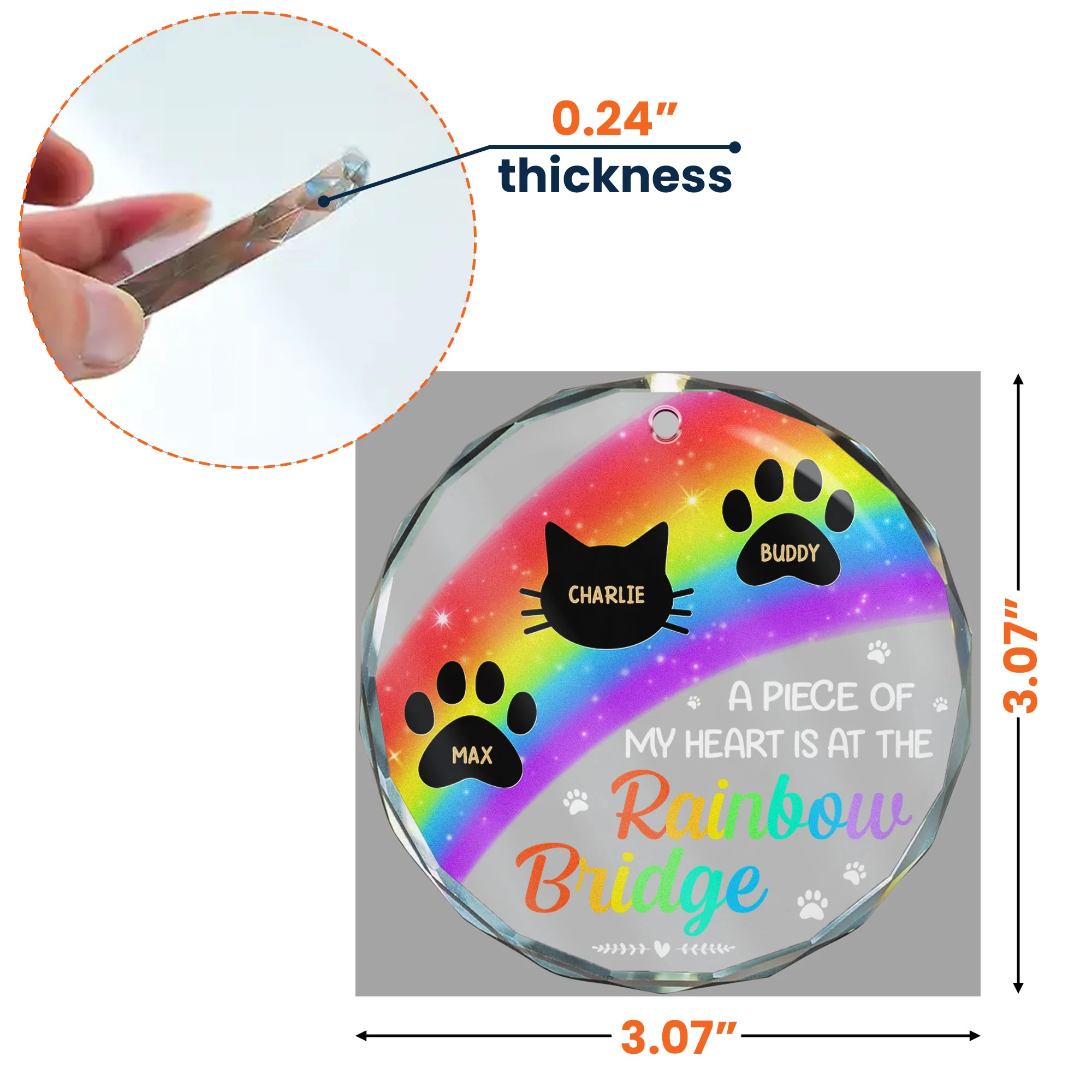 Memorial Pets Rainbow Bridge - Personalized Glass Ornament - Image 5