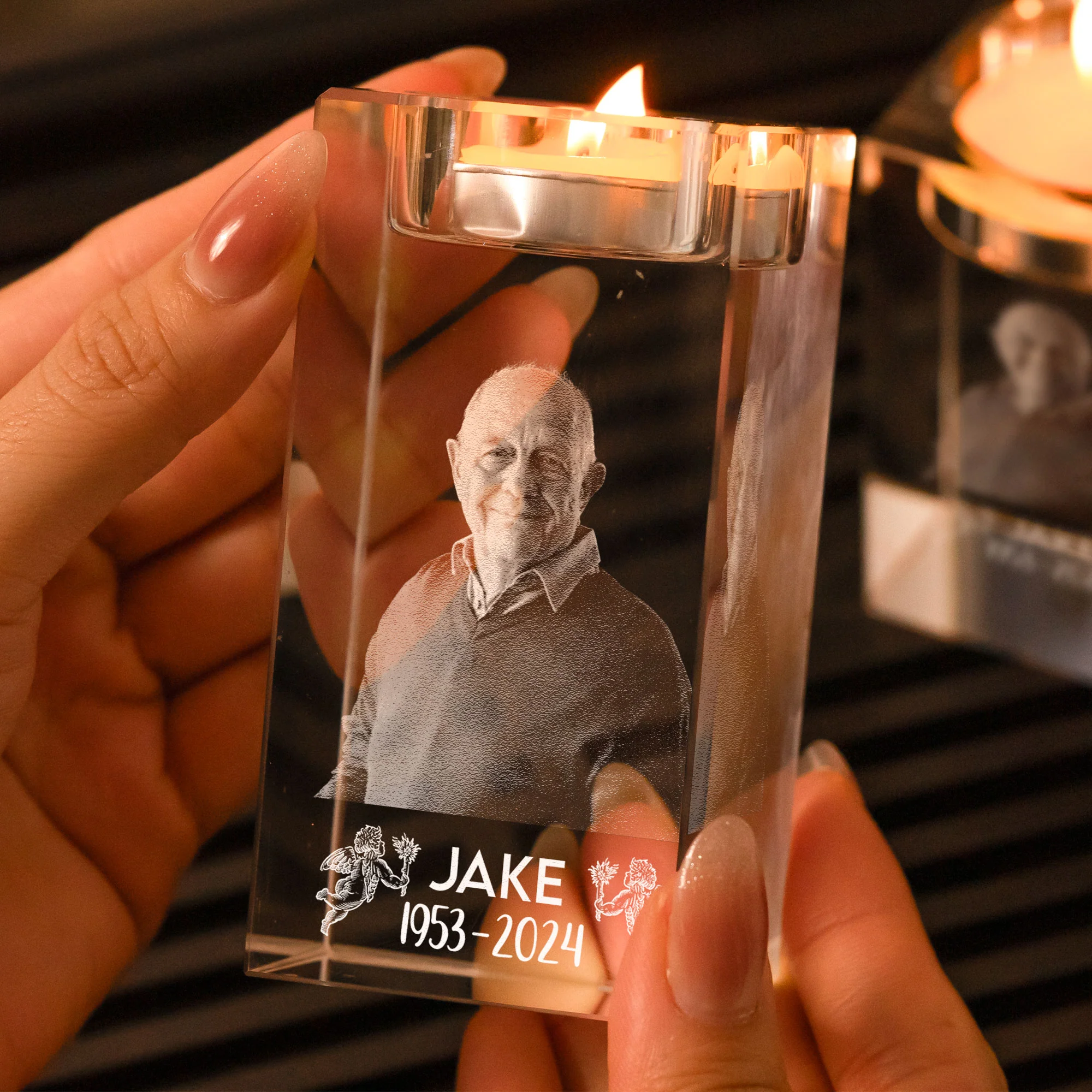 Memorial Photo - Personalized 3D Photo Crystal Candle Holder - Image 2