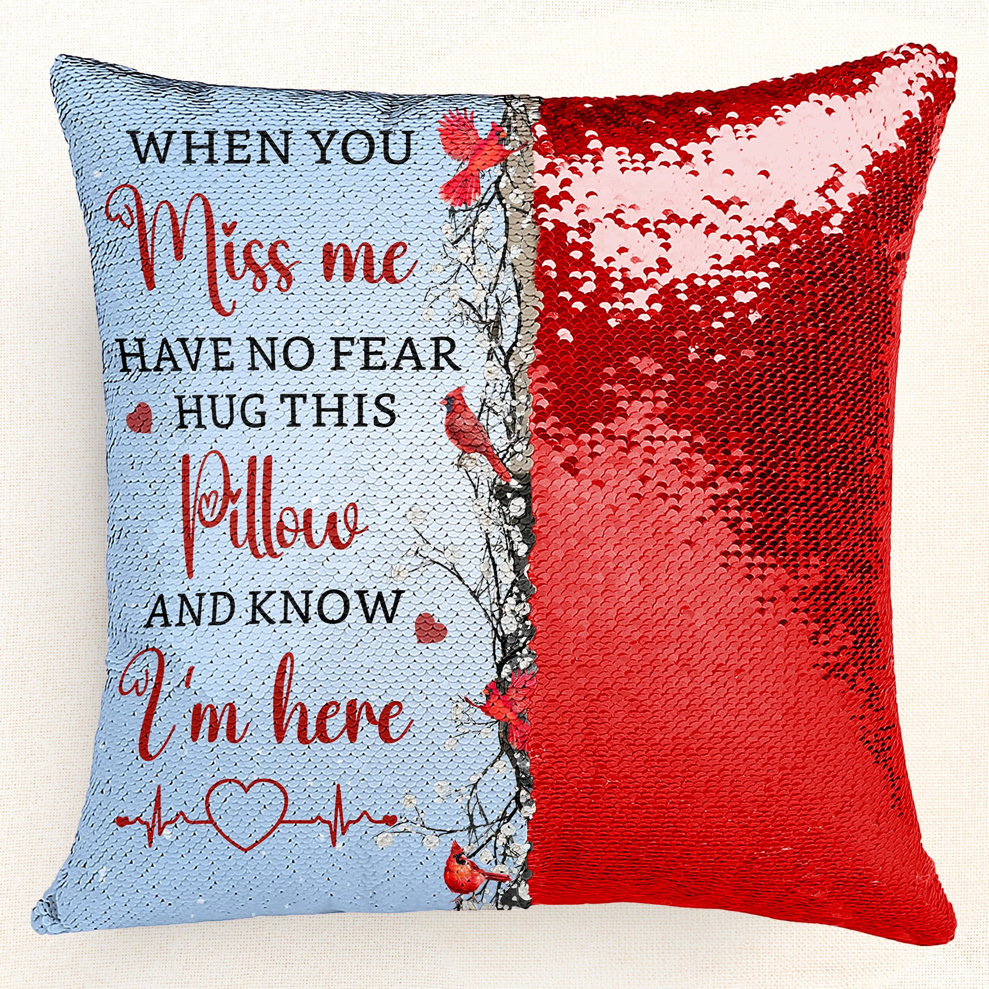 Memorial Pillow Hug This Pillow And Know I'm Here - Custom Photo Sequin Pillow - Image 2