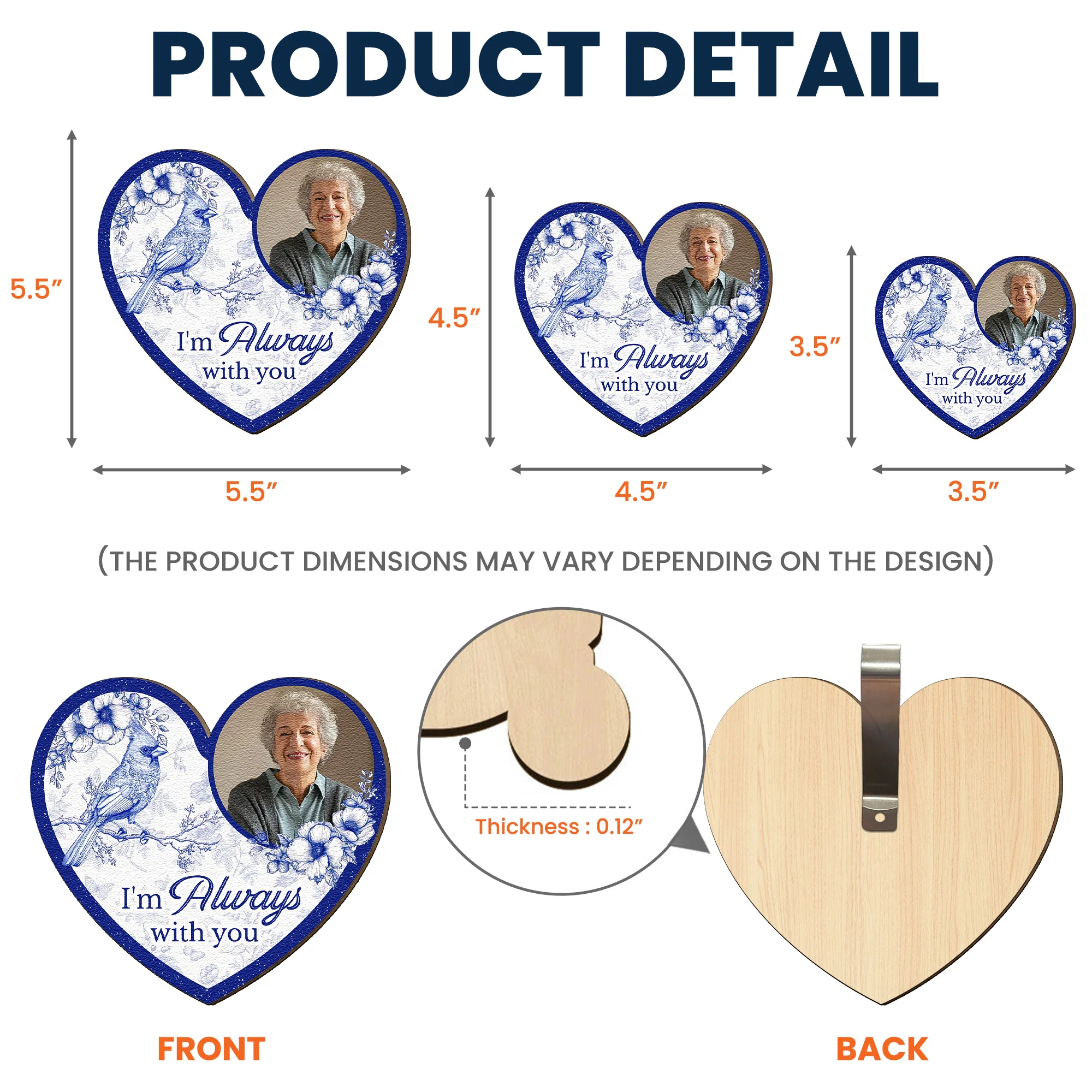 Memorial Toile De Jouy Style I'm Always With You - Personalized Wooden Photo Car Visor Clip - Image 5