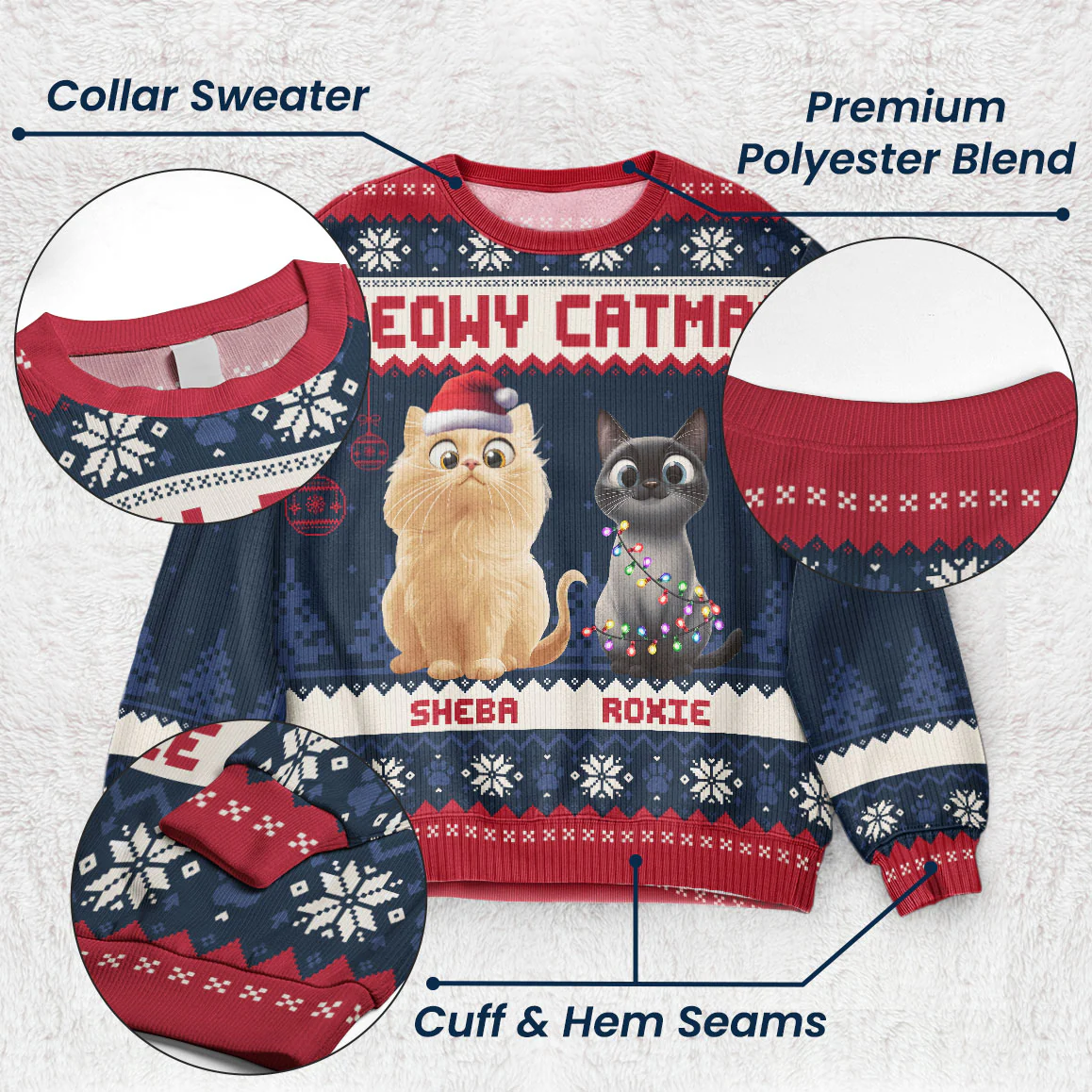 Meowy Catmas - 3D Style - Personalized Ugly Sweater - Image 3