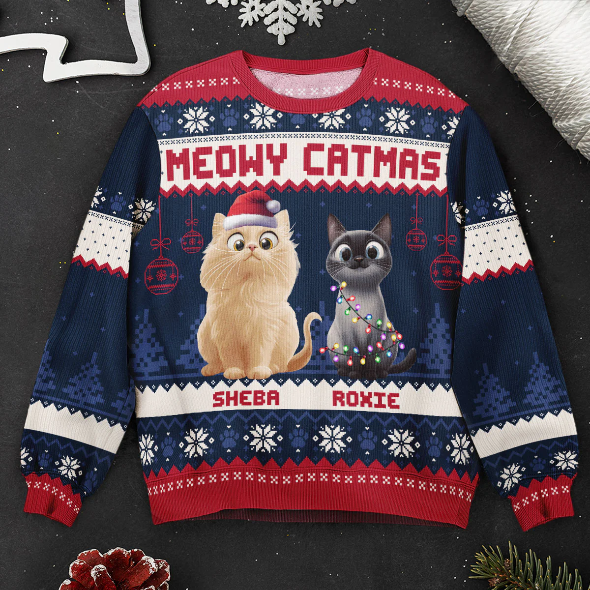 Meowy Catmas - 3D Style - Personalized Ugly Sweater - Image 5
