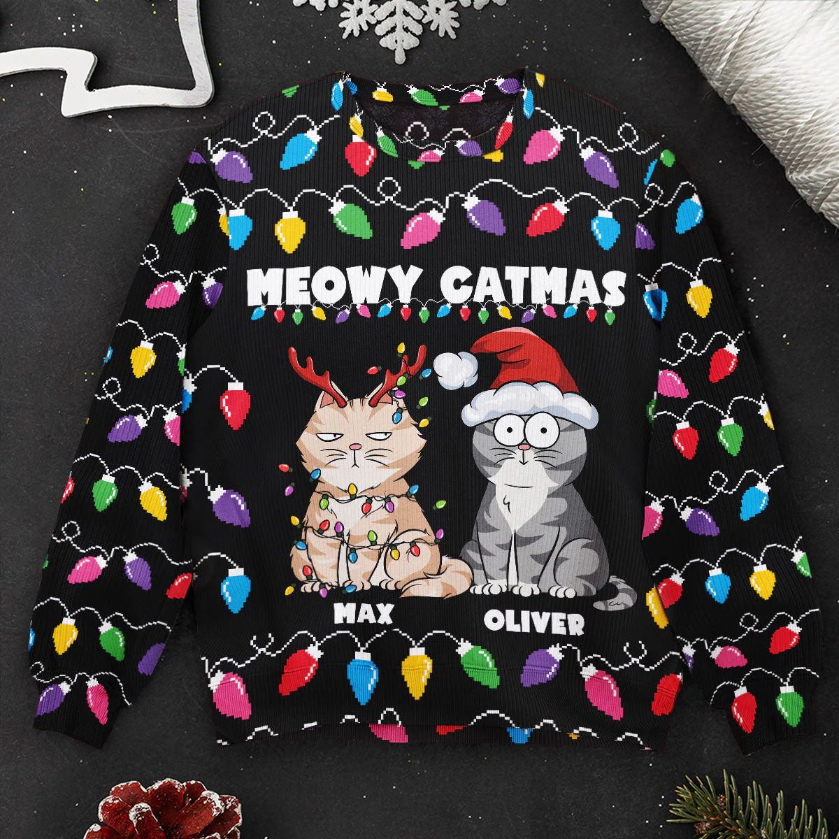 Meowy Catmas Christmas Funny Cats - Personalized Ugly Sweater - Image 3