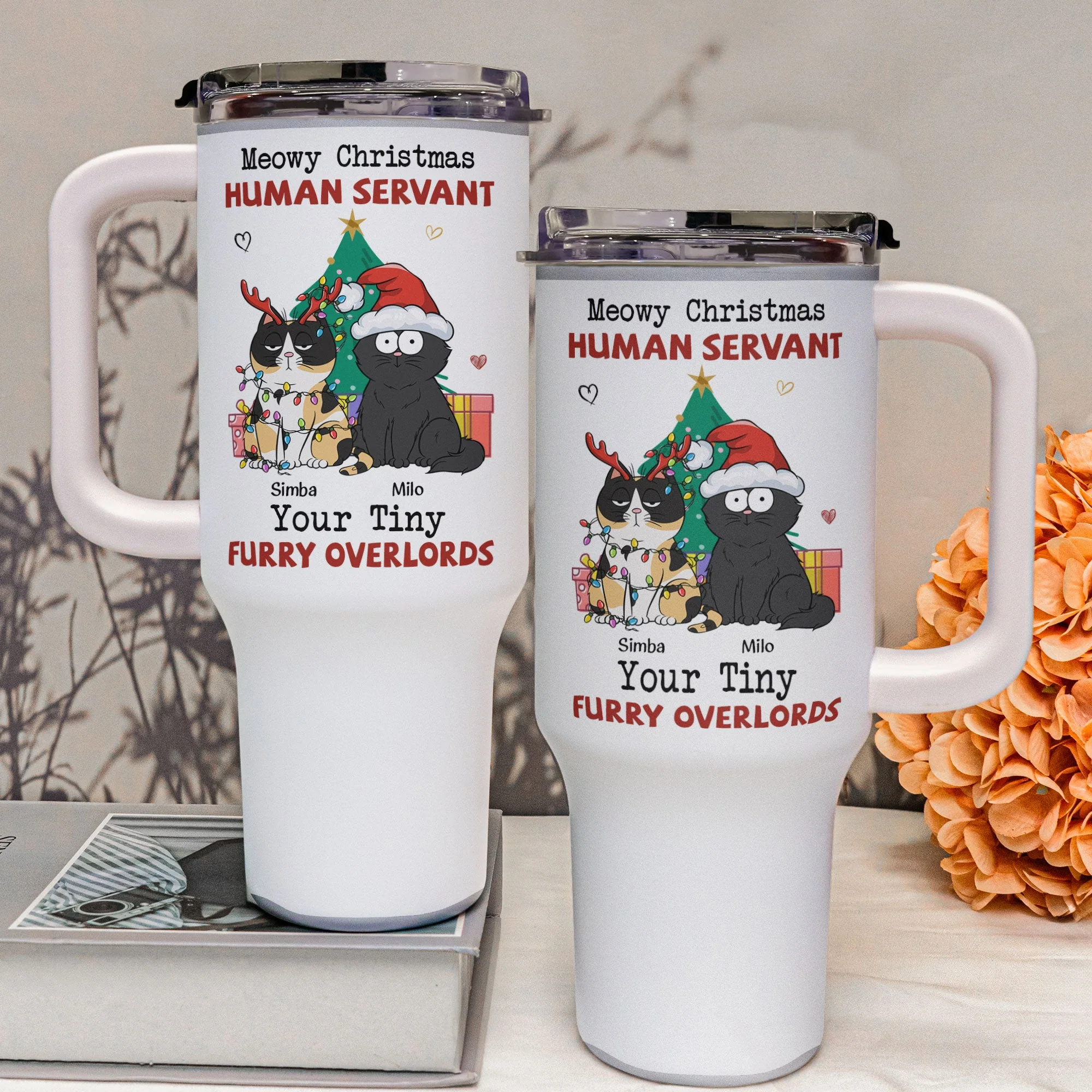 Meowy Christmas, Human Servant - Personalized 40oz Tumbler With Straw - Image 3