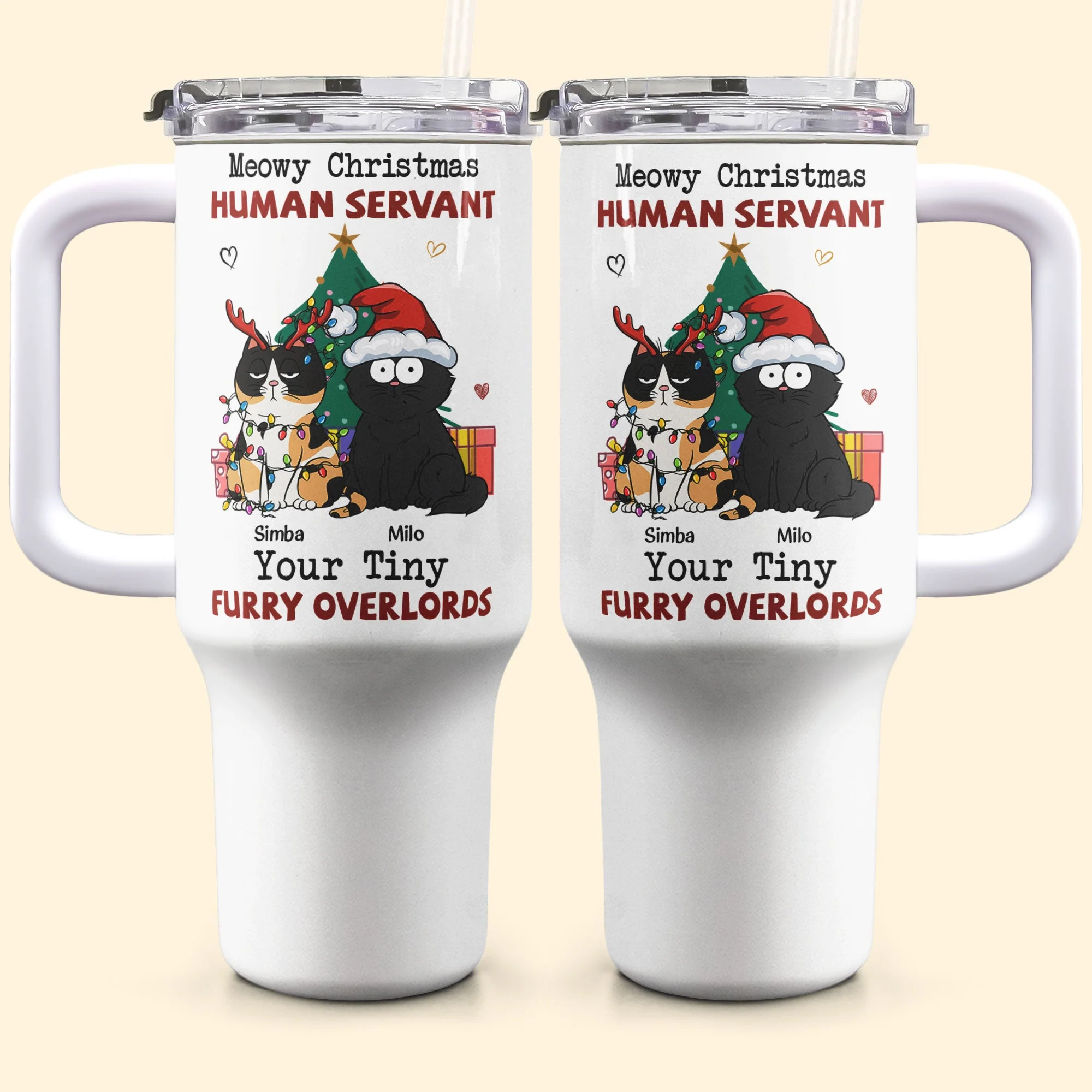 Meowy Christmas, Human Servant - Personalized 40oz Tumbler With Straw - Image 5