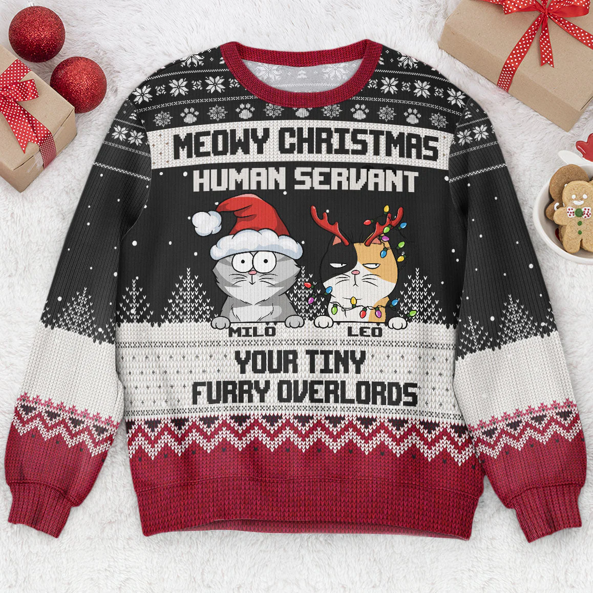 Meowy Christmas Human Servant  - Personalized Ugly Sweater - Image 3