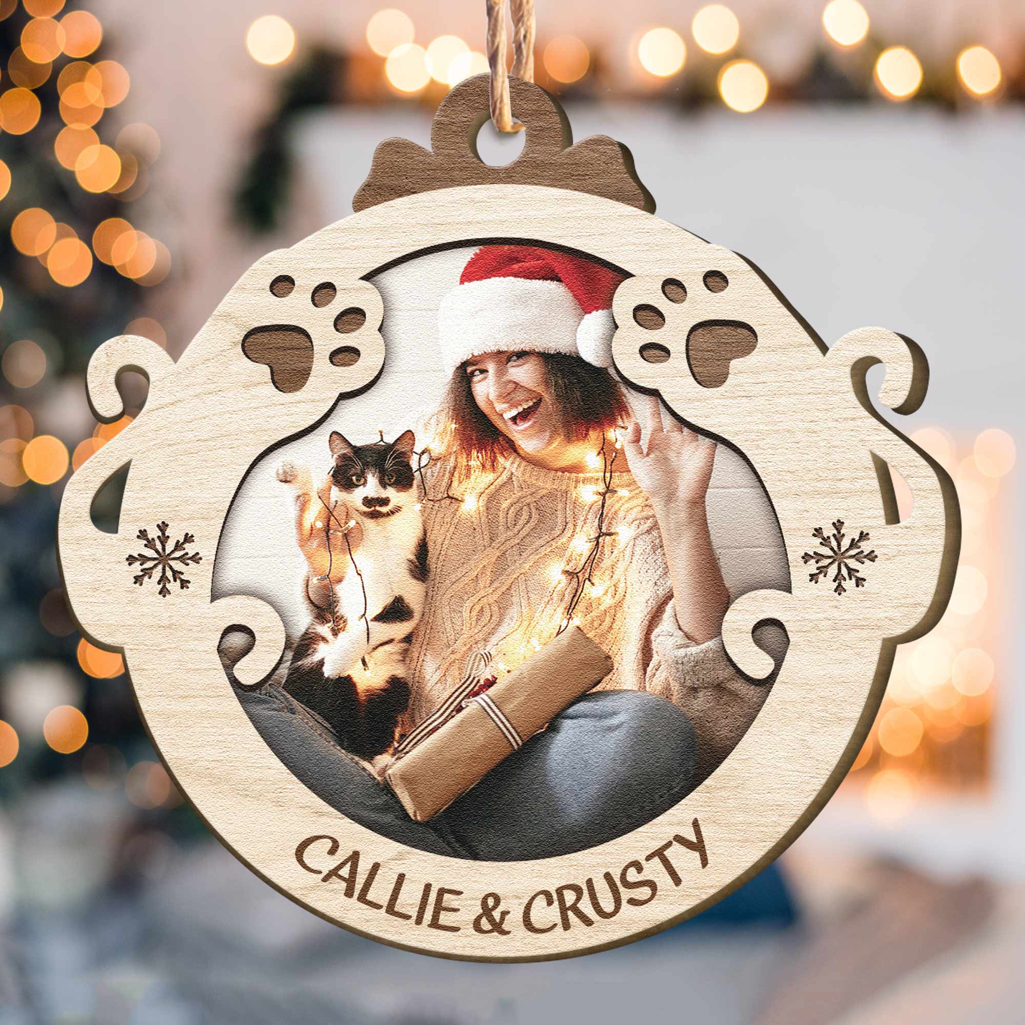 Meowy Christmas - Personalized Custom Shaped Wooden Photo Ornament - Image 4
