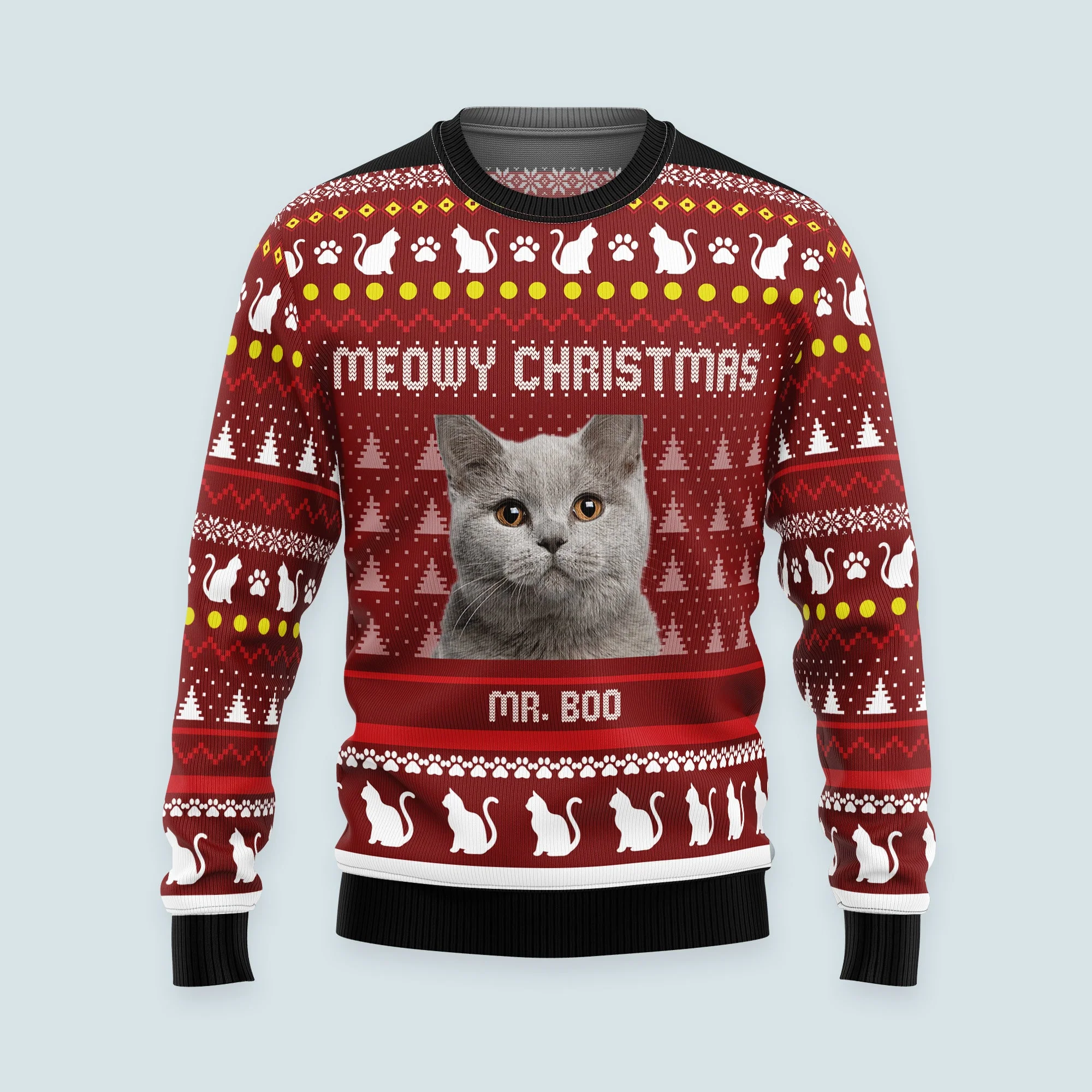 Meowy Christmas - Personalized Photo Ugly Christmas Sweater - Image 2
