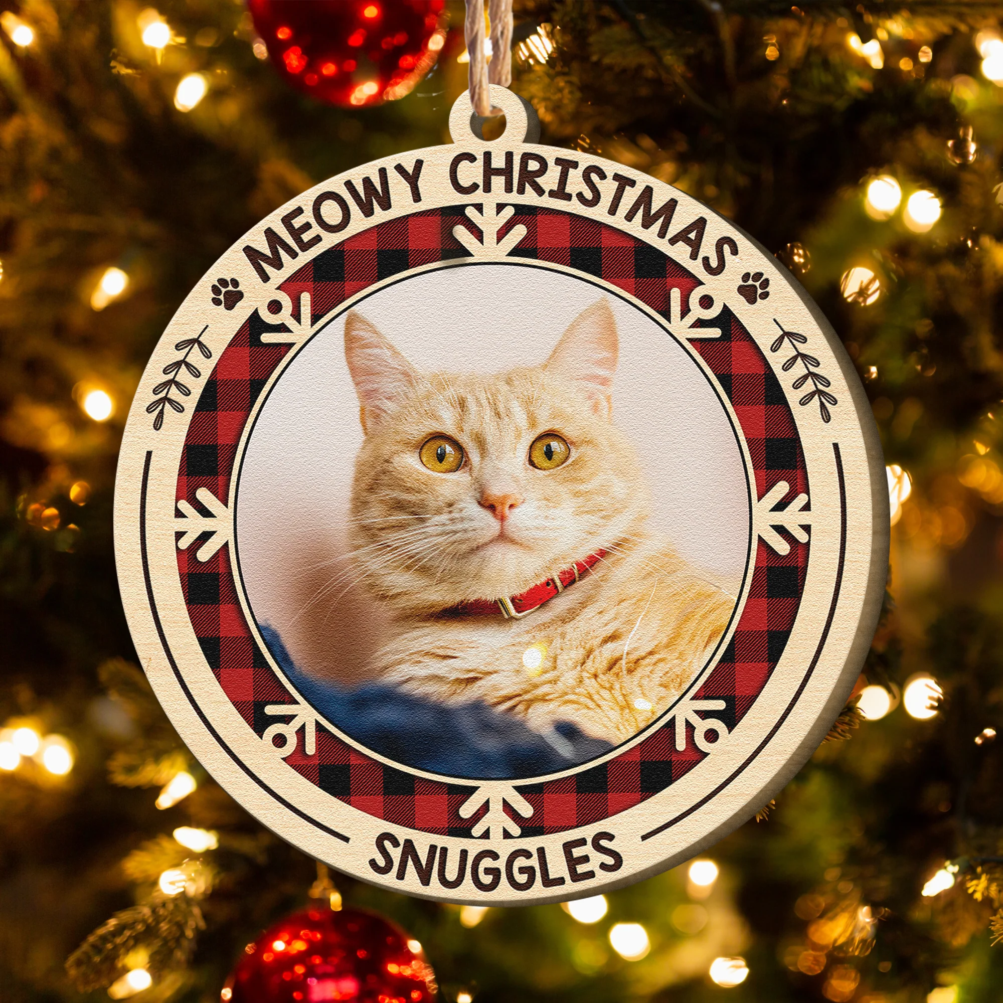 Meowy Christmas - Personalized Wooden Ornament - Image 4