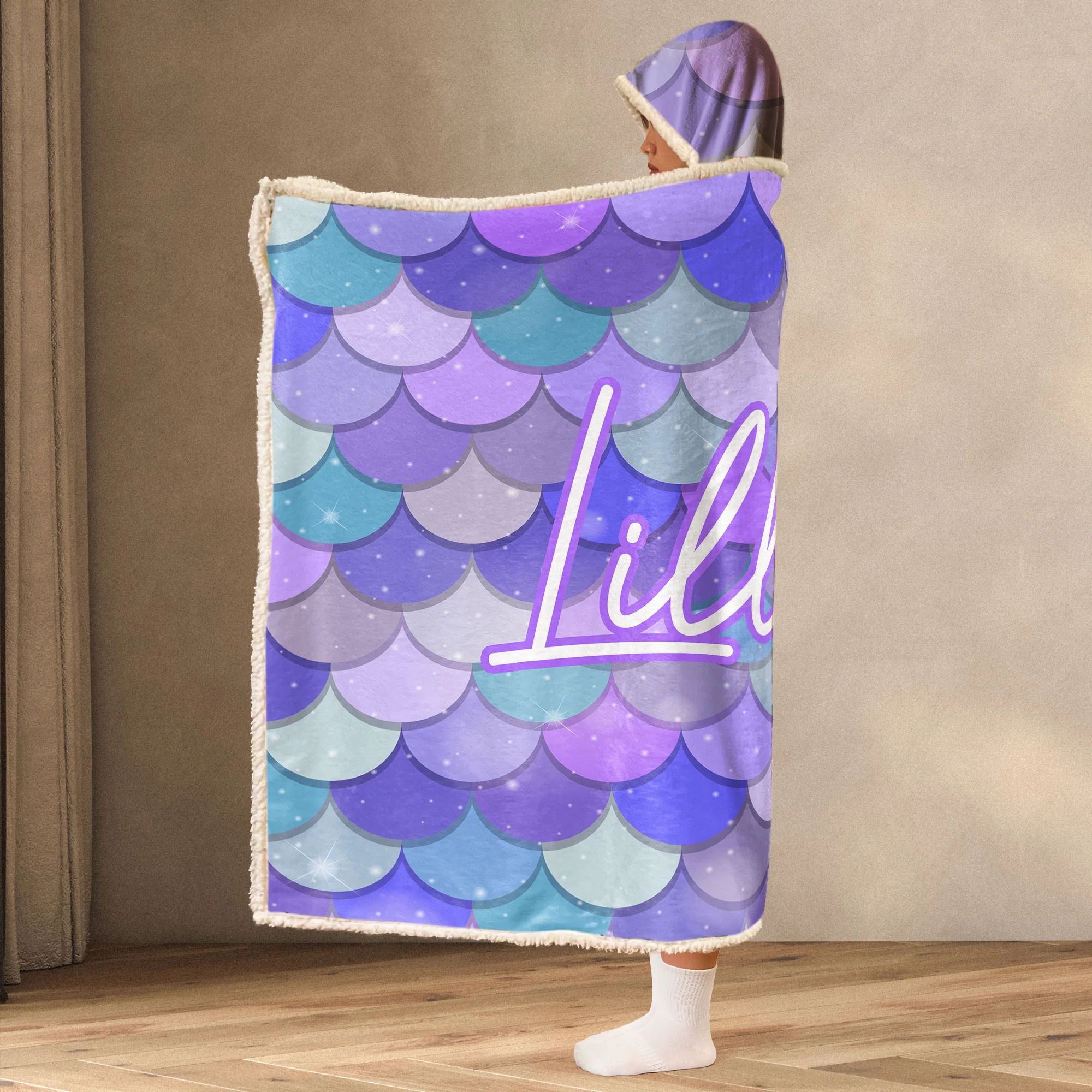 Mermaid Blanket For Kid - Personalized Wearable Blanket Hoodie - Image 3