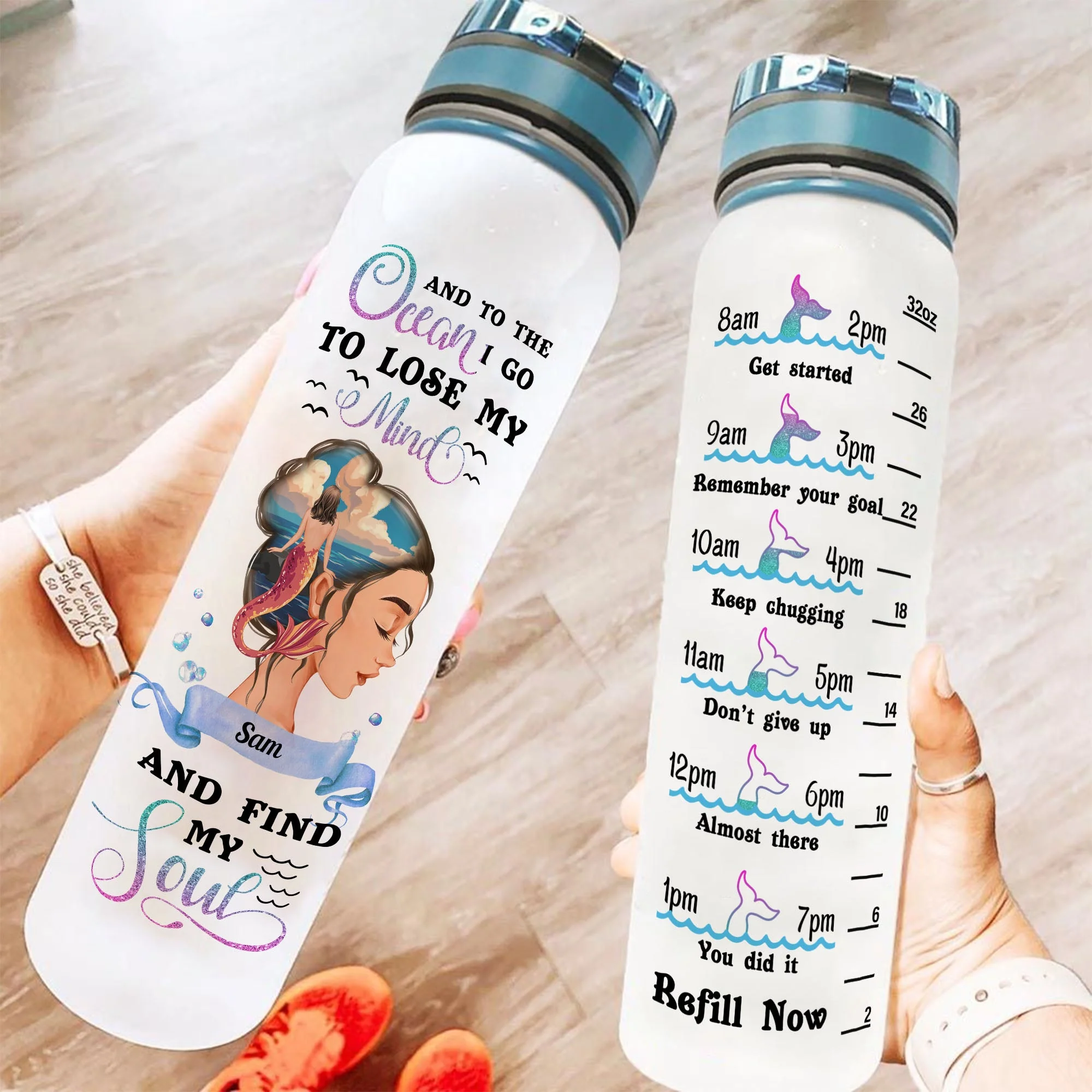 Mermaid - Lose My Mind And Find My Soul - Personalized Water Tracker Bottle - Birthday, Motivational Gift For Her, Mermaid Lovers - Image 2