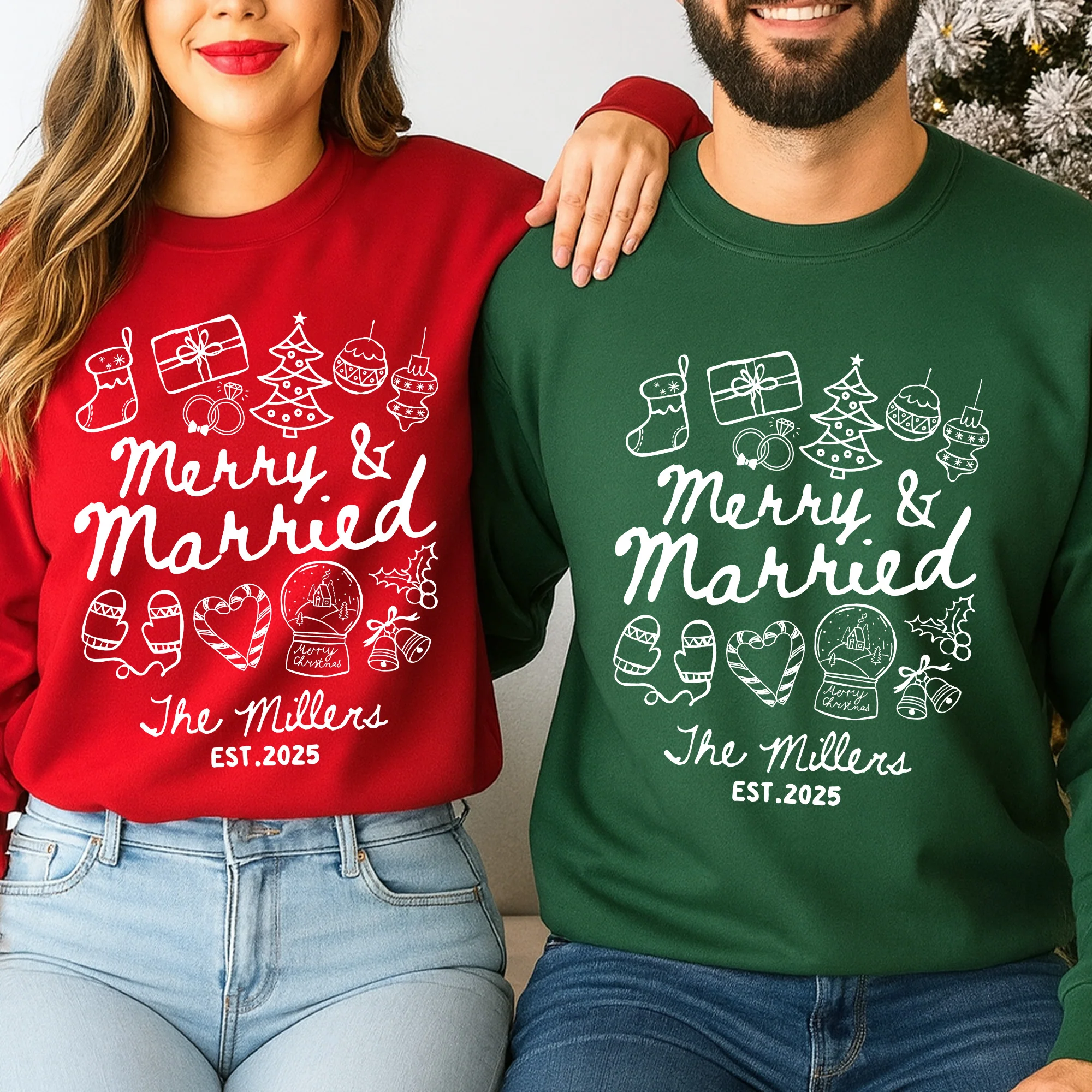 Merry And Married Couple Matching Sweatshirts - Personalized Sweatshirts - Image 2