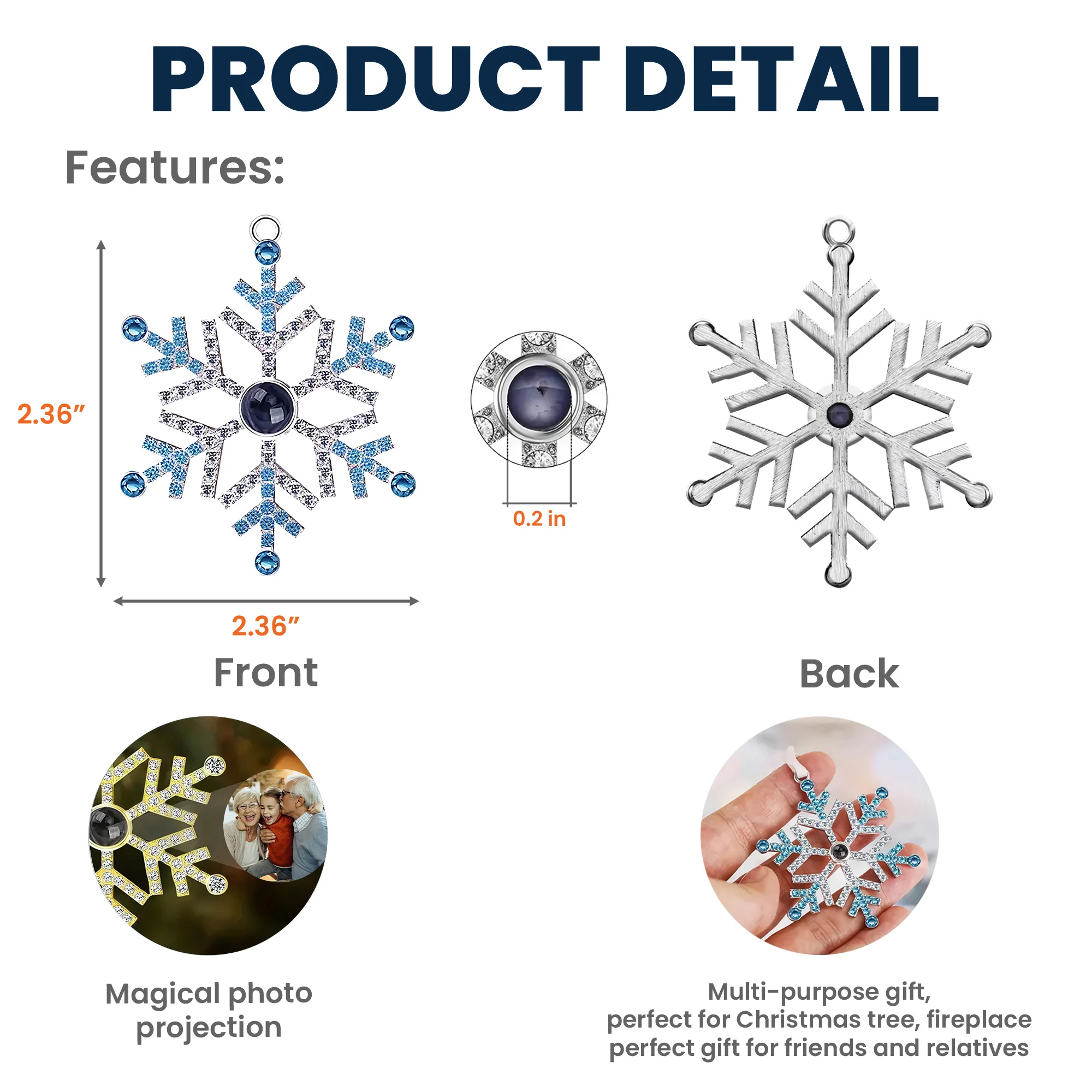 Merry Christmas Grandma & Grandpa - Custom Photo Projection Snowflake Ornament - Image 9