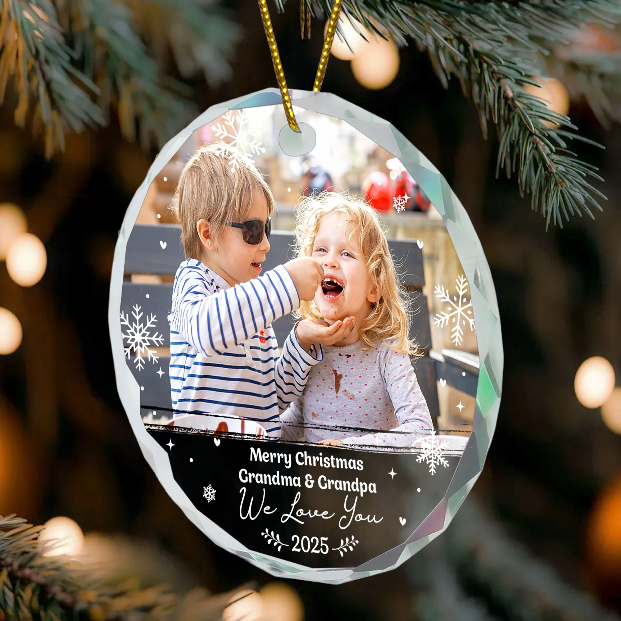 Merry Christmas Grandparents - Personalized Glass Photo Ornament - Image 6