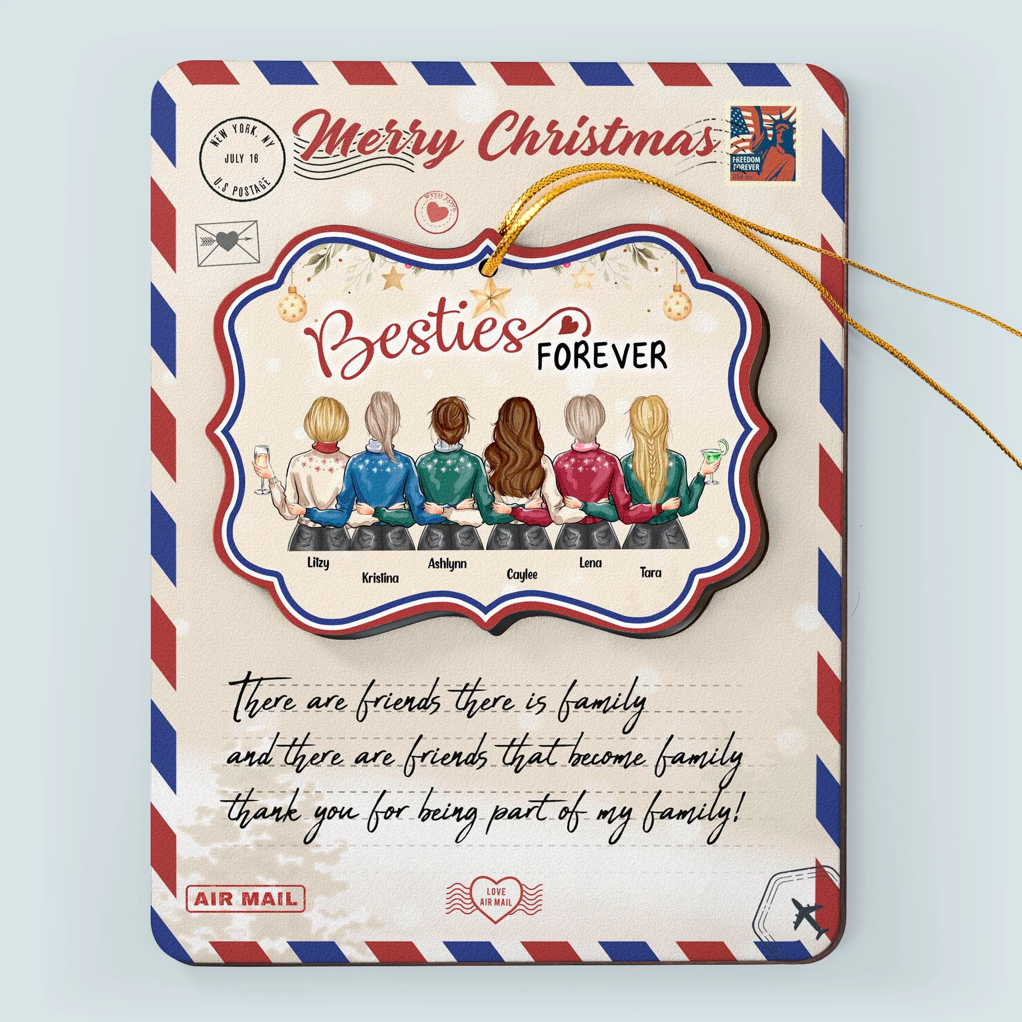Merry Christmas My Besties - Personalized Wooden Card With Pop Out Ornament - Christmas Gifts For Besties, BFF, Sisters, Sistas - Image 2