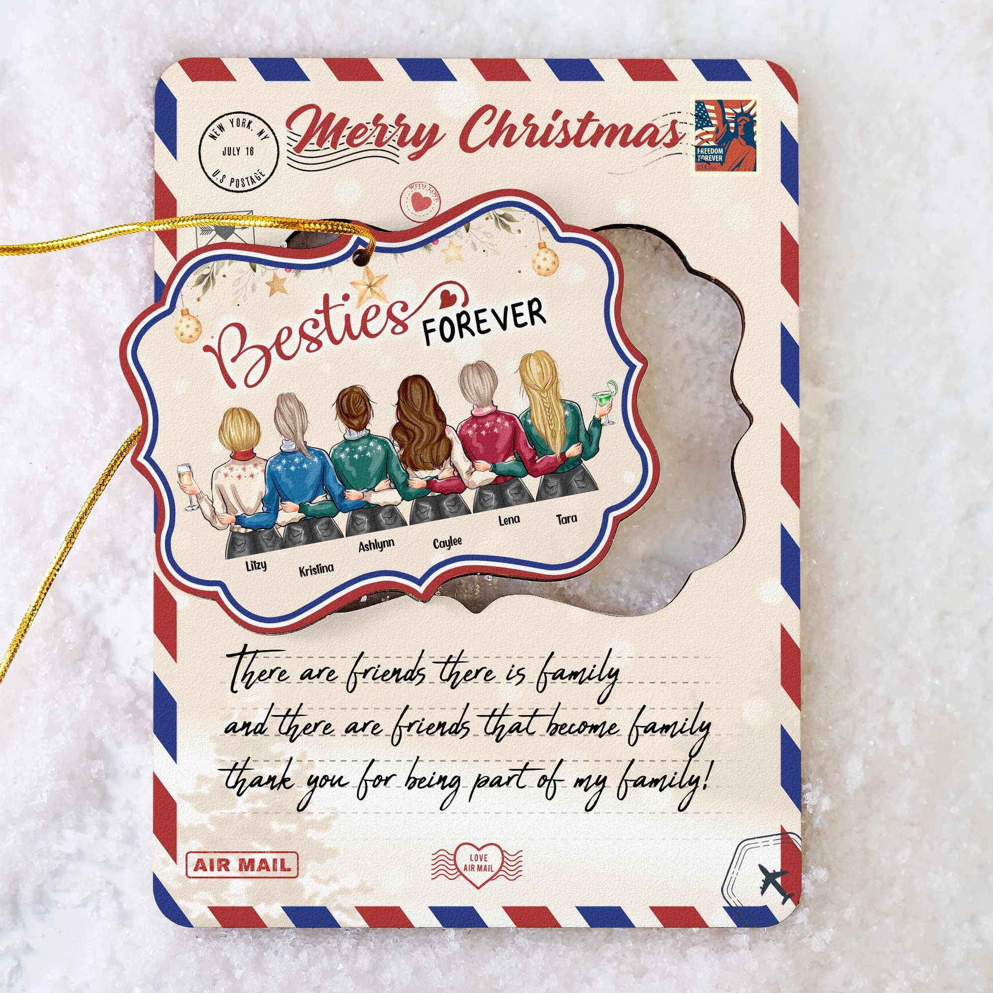 Merry Christmas My Besties - Personalized Wooden Card With Pop Out Ornament - Christmas Gifts For Besties, BFF, Sisters, Sistas - Image 3
