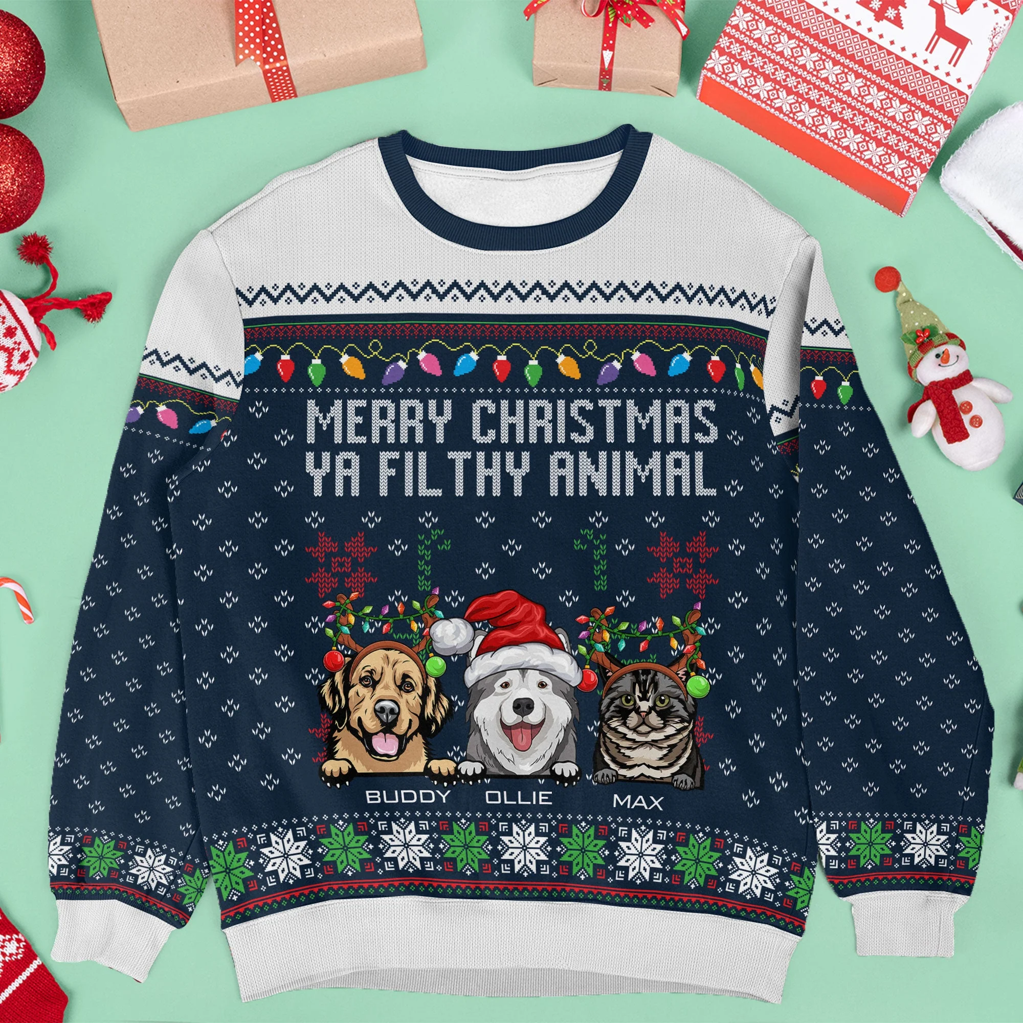 Merry Christmas Ya Filthy Animal - Personalized Ugly Sweater